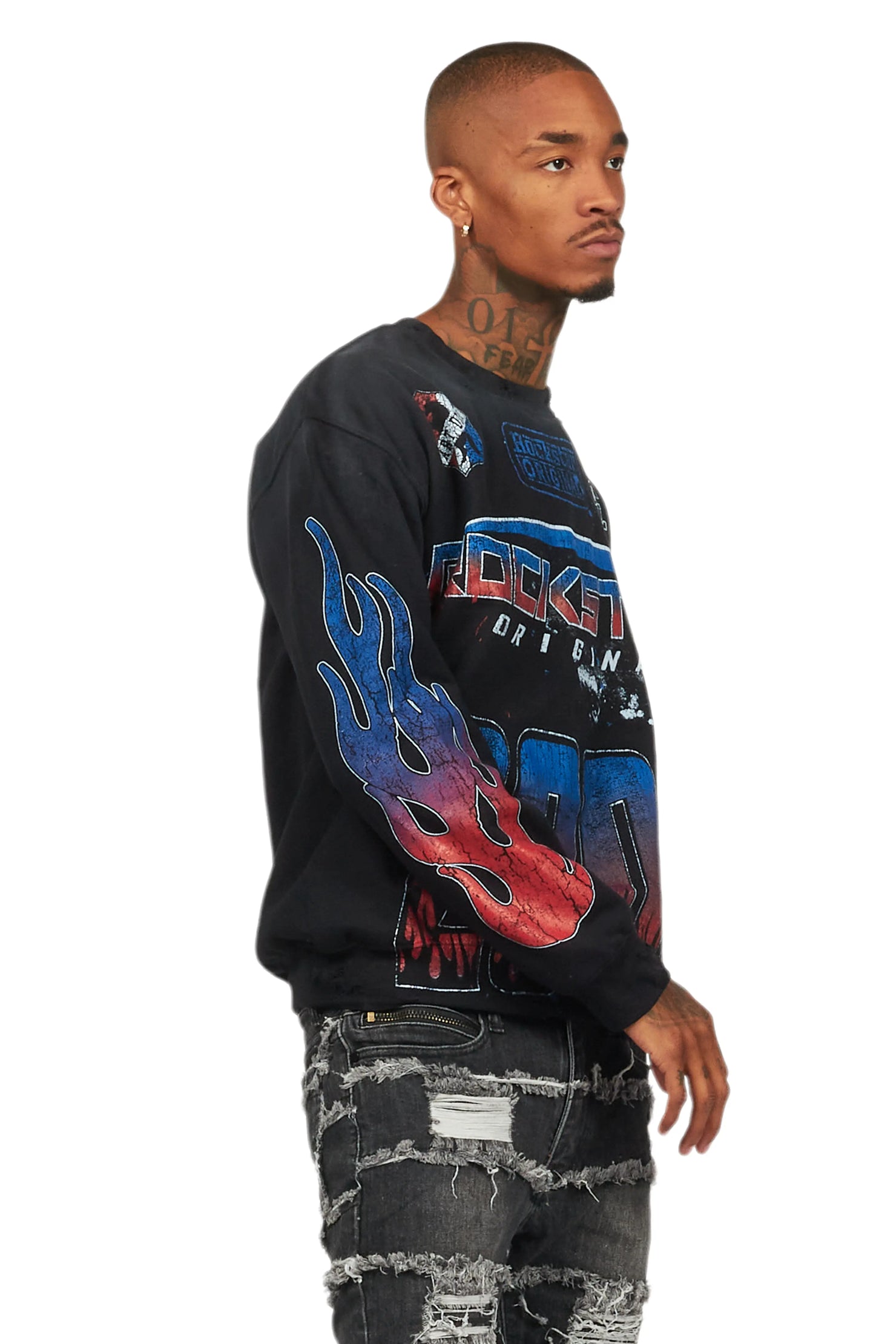 Amos Black/Red Graphic Crewneck