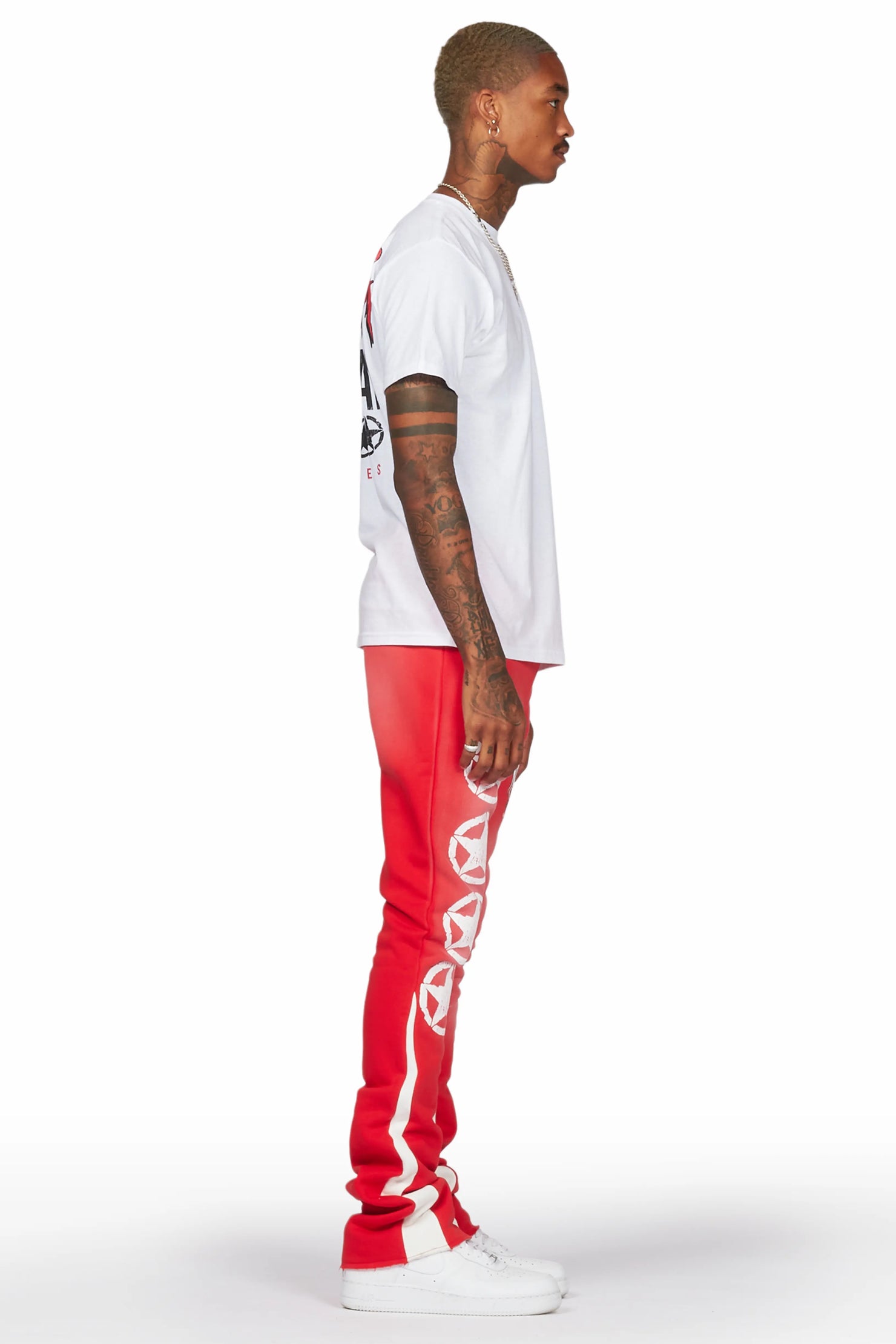 Wizzurd White/Red T-Shirt/Stacked Flare Pant Set