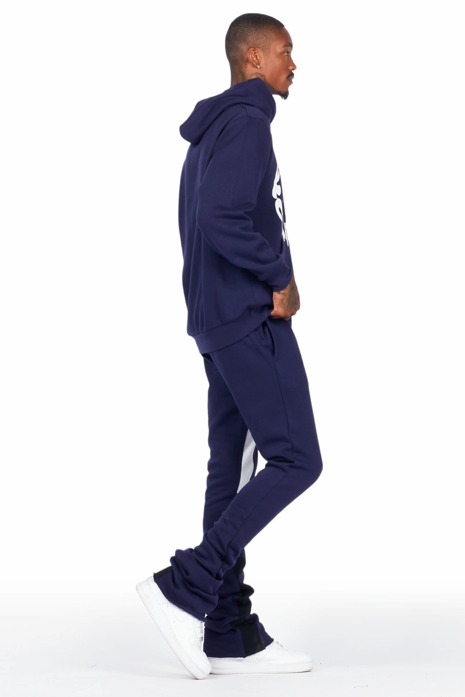 Sky Navy Graphic Hoodie/Super Stacked Pant Set