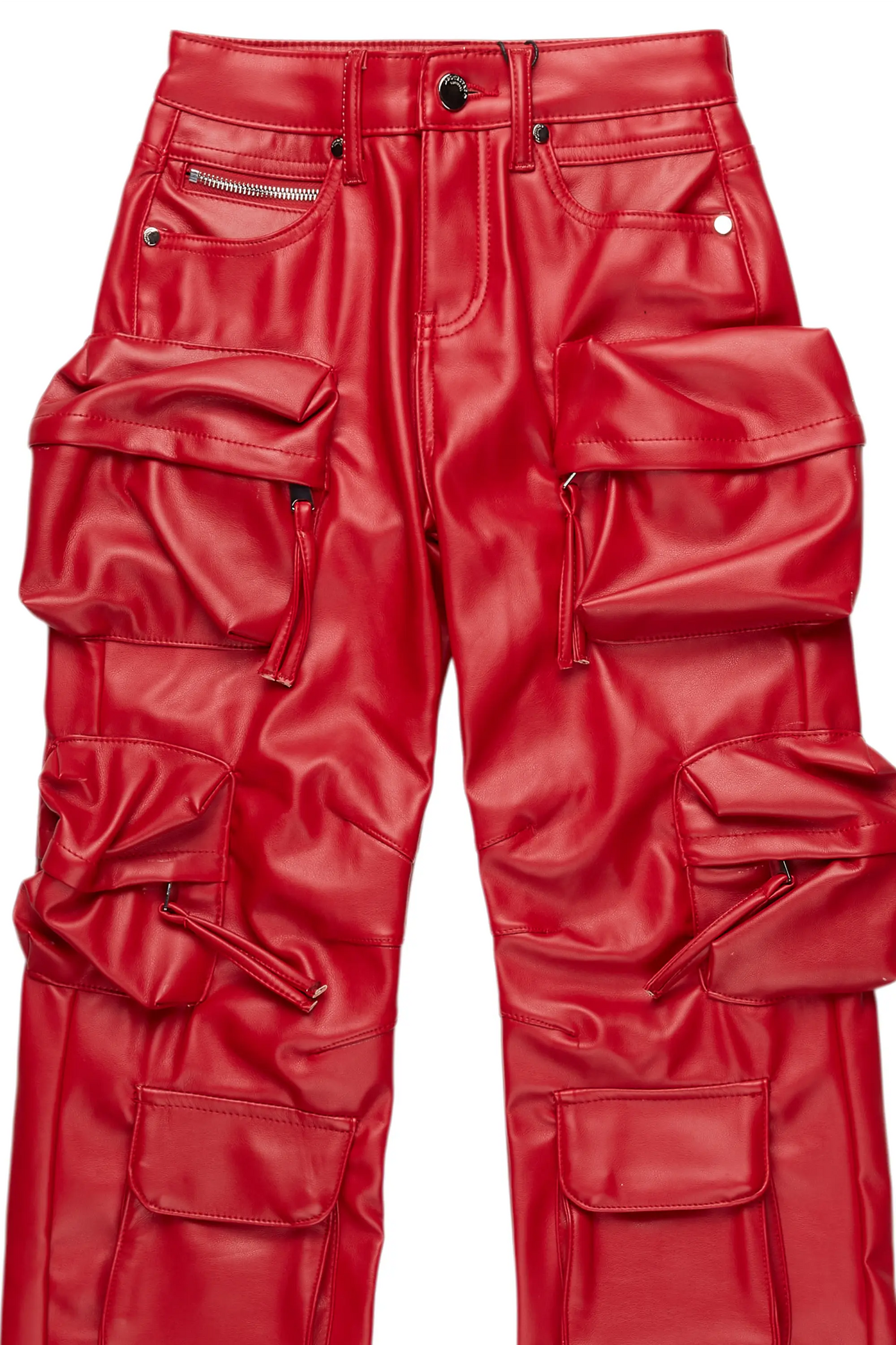 Boys Lenz Red  PU Cargo  Leather Baggy Fit Jean