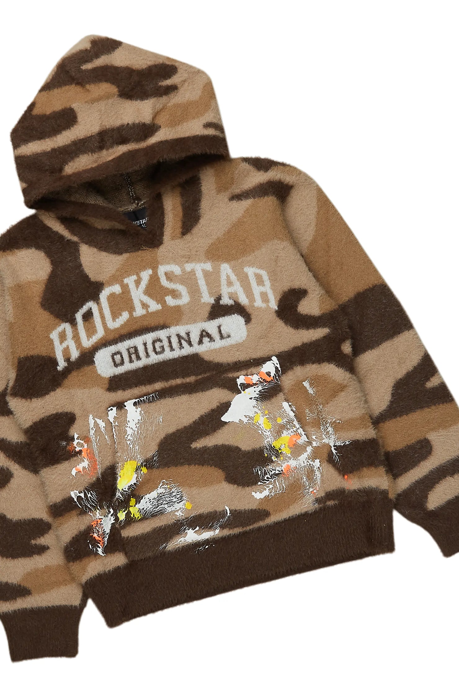 Boys Akio Camo Brown Stacked Flare Knitted Mohair Track Set