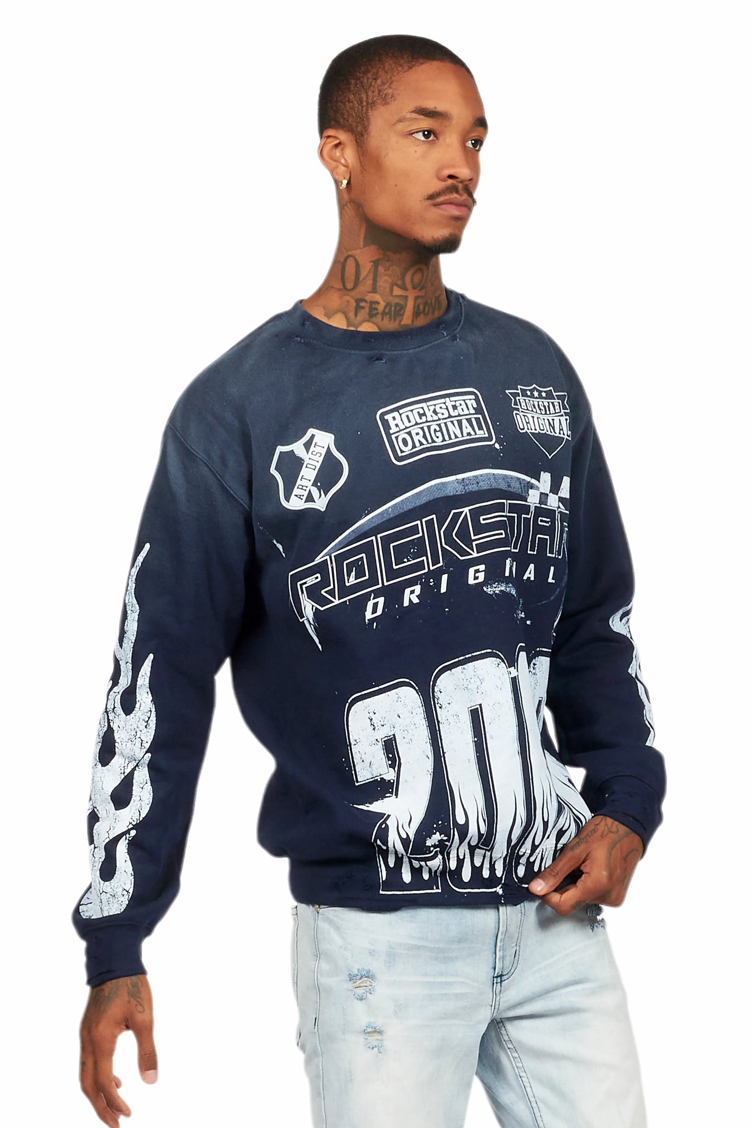 Amos Navy/White Graphic Crewneck