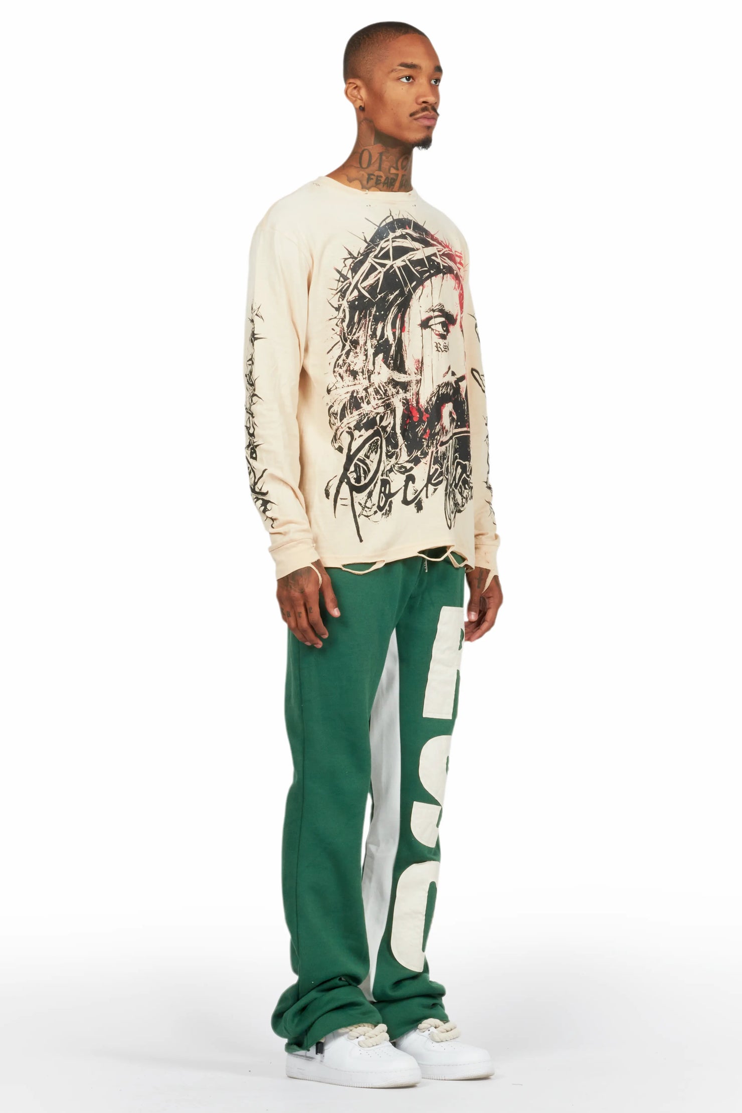 Uko Green Stacked Baggy Track Pant