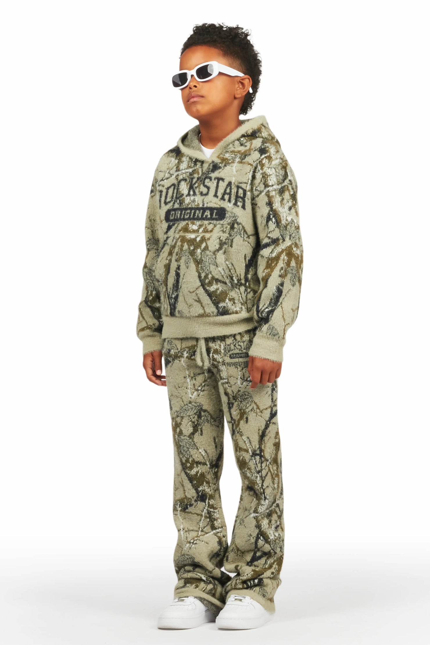 Boys Member Tree Camo Stacked Flare Knitted Mohair Track Set