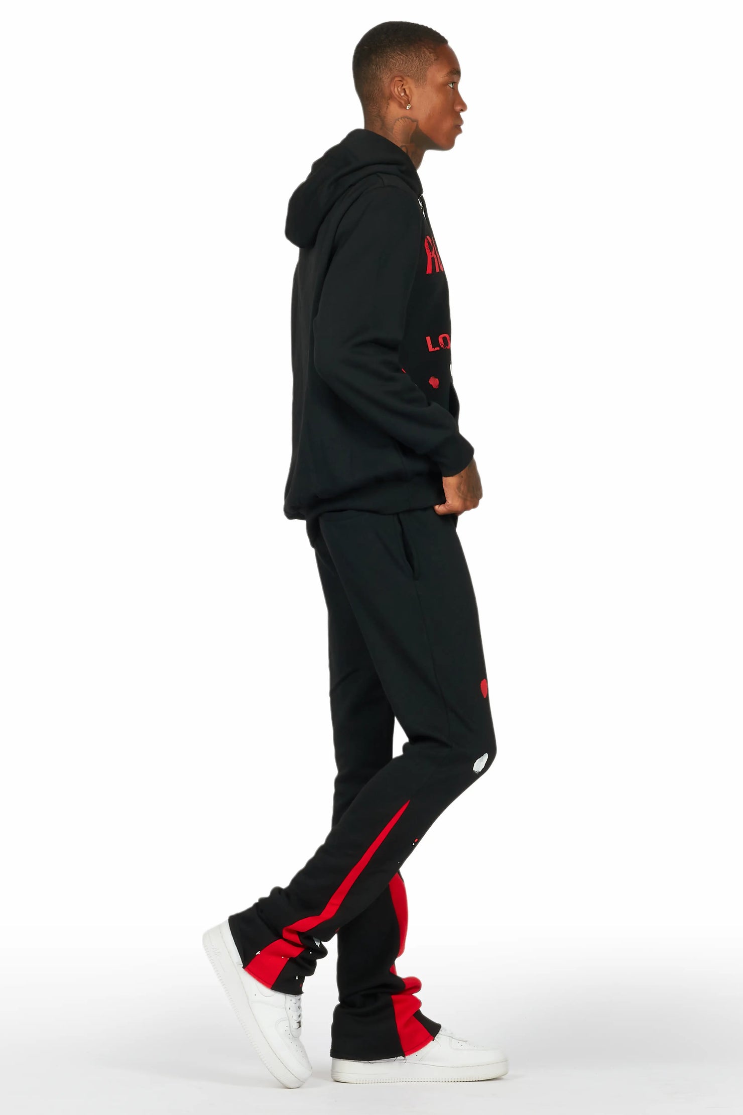 Scottie Black/Red Paint Splatter Hoodie/Stacked Flare Pant Set