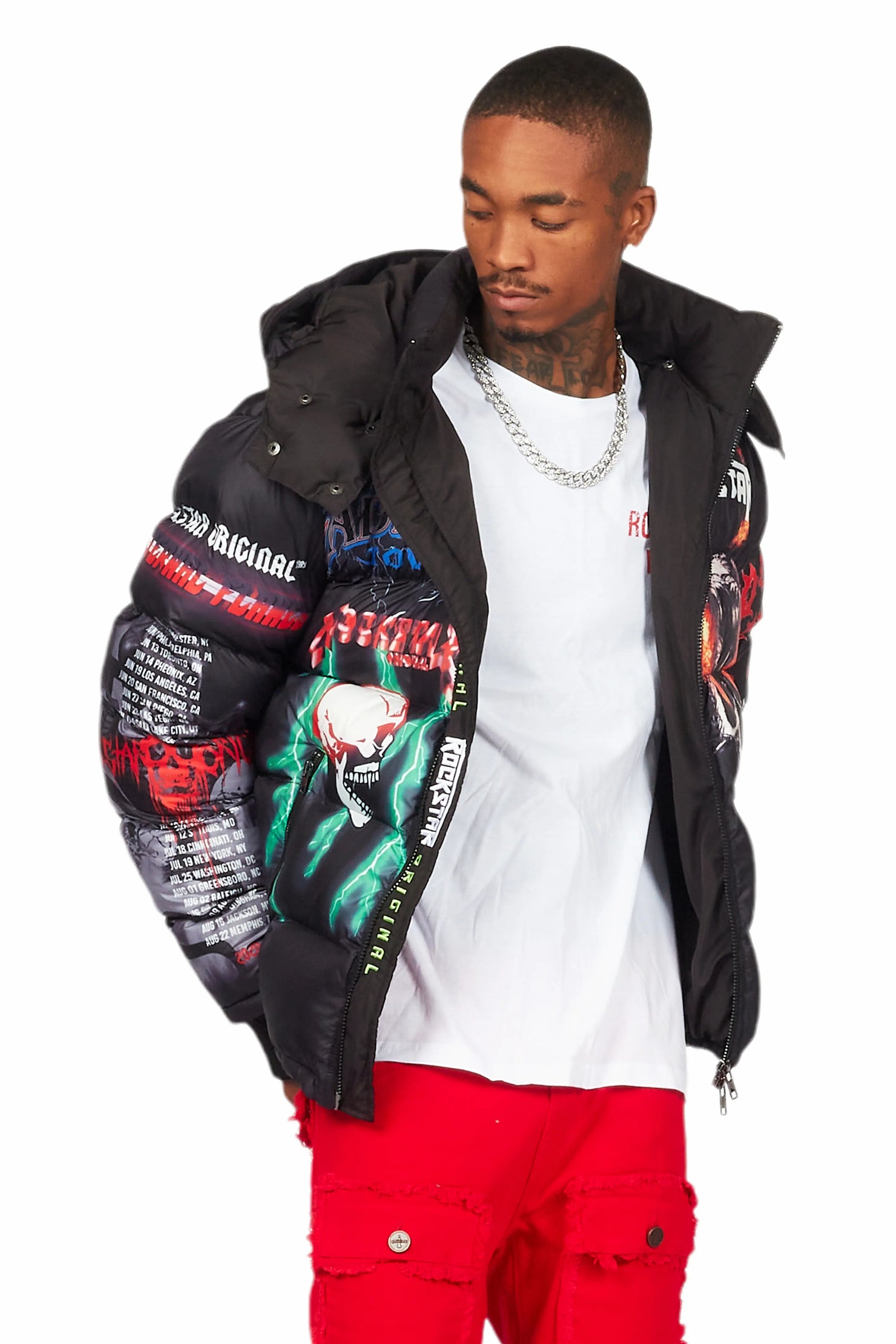 Black Nash Graphic Print Puffer Jacket