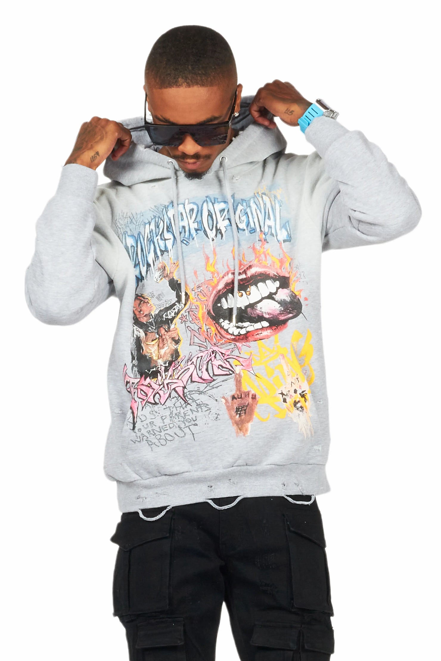 Yooz Heather Grey Graphic Hoodie