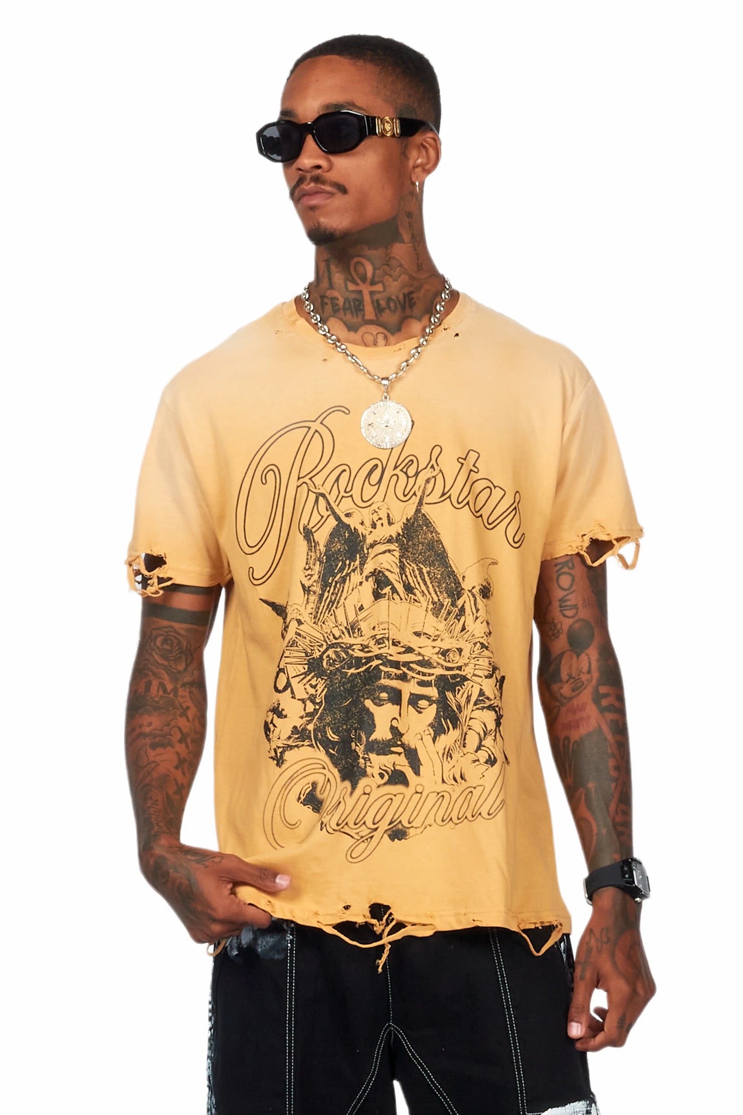 Finna Beige Oversized Graphic T-Shirt