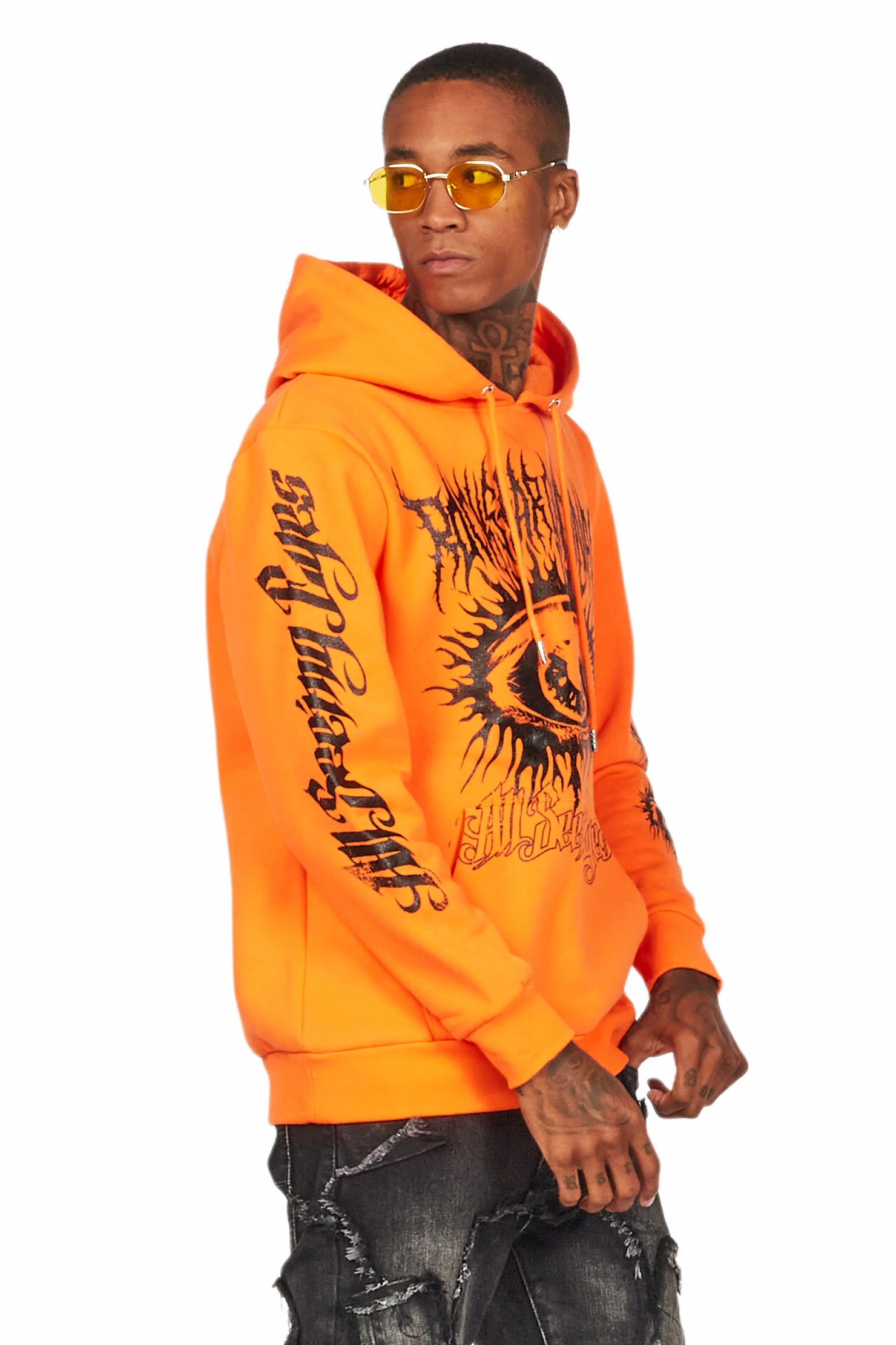 All Seeing Eyes Orange Graphic Hoodie