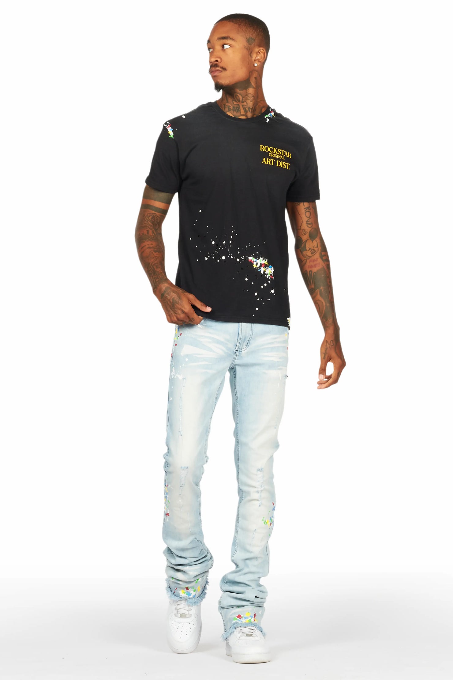 Palmer Black T-Shirt/Super Stacked Flare Jean Set