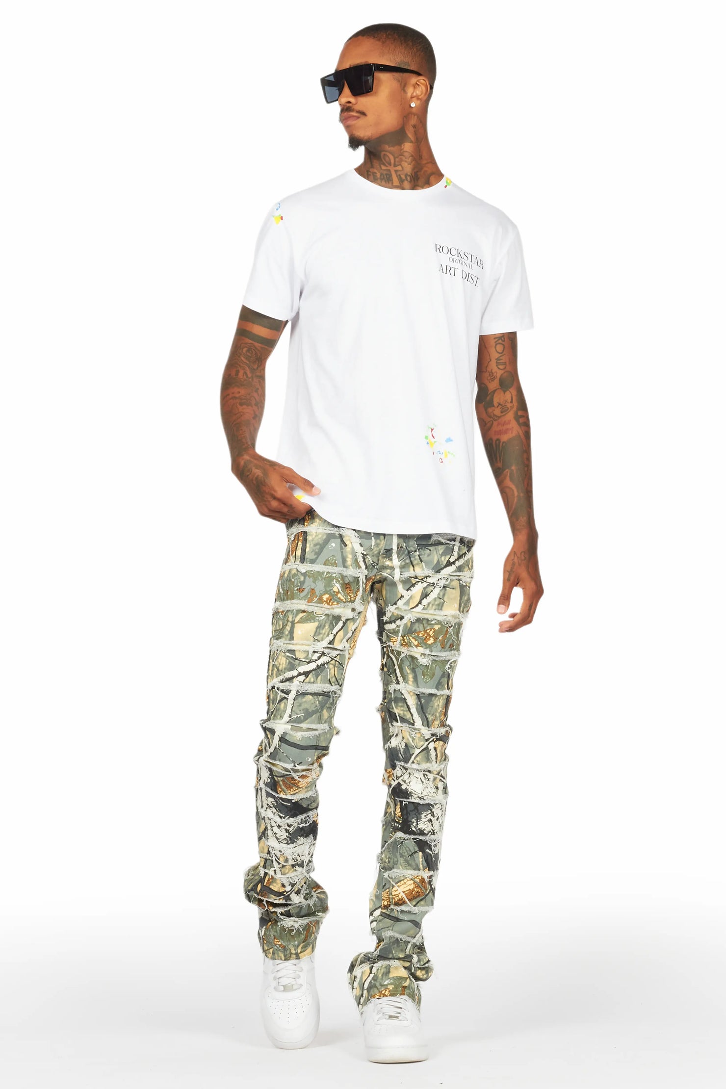 Miguelo Tree Camo Stacked Flare Jean