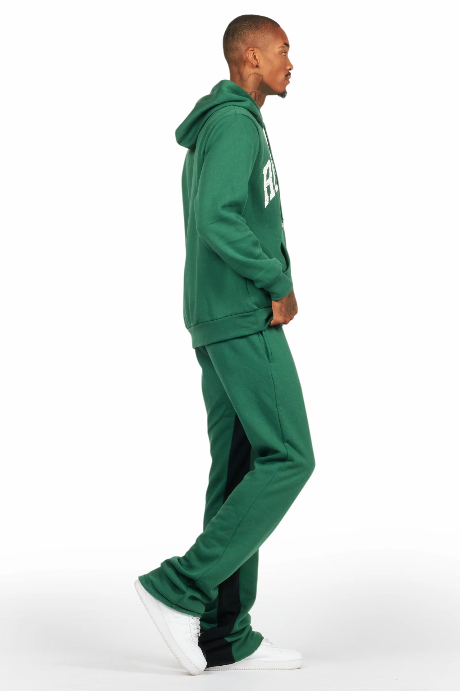 Mallor Green Baggy Stacked Hoodie Track Set