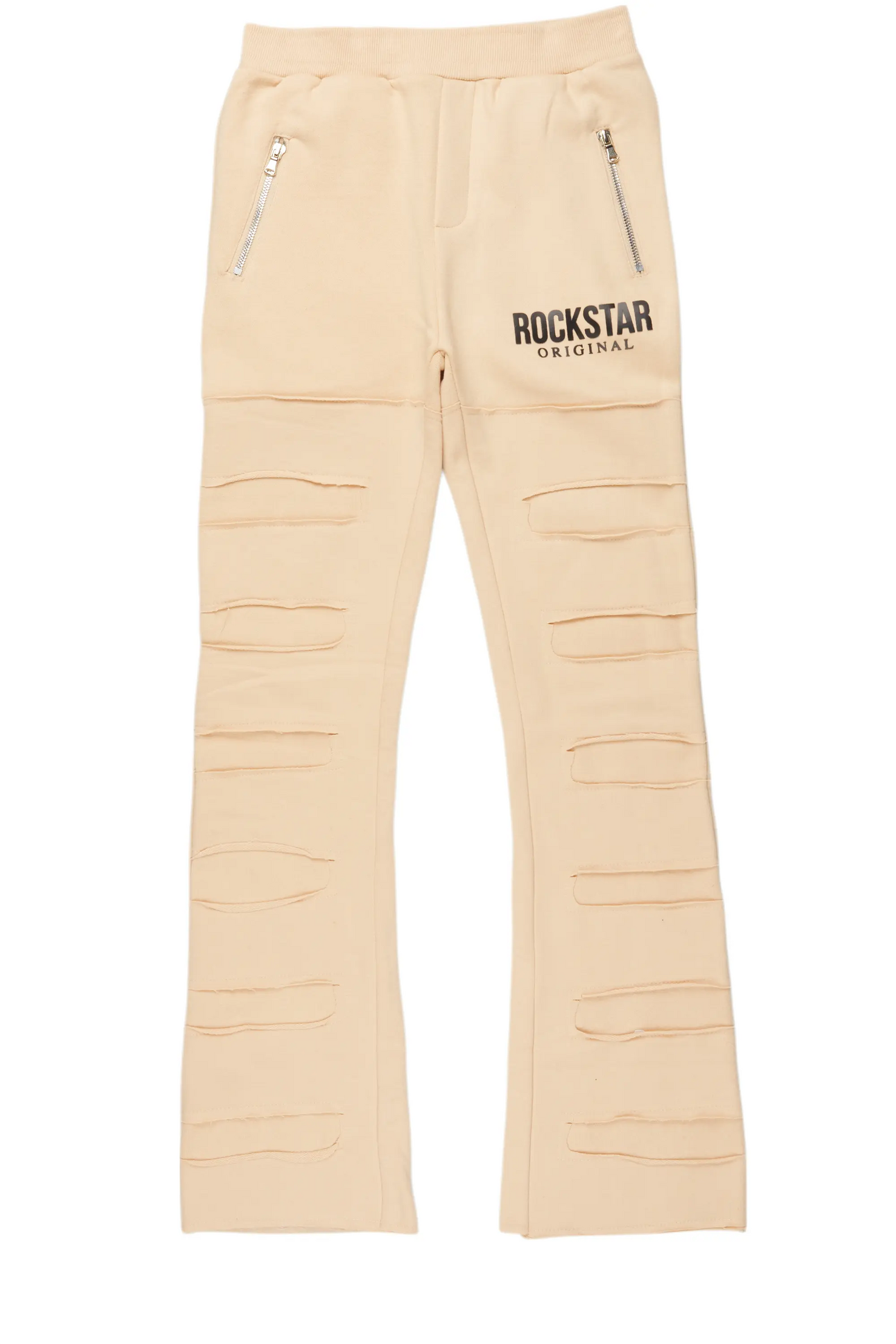 Boys Emilio Beige Stacked Flare Track Pant