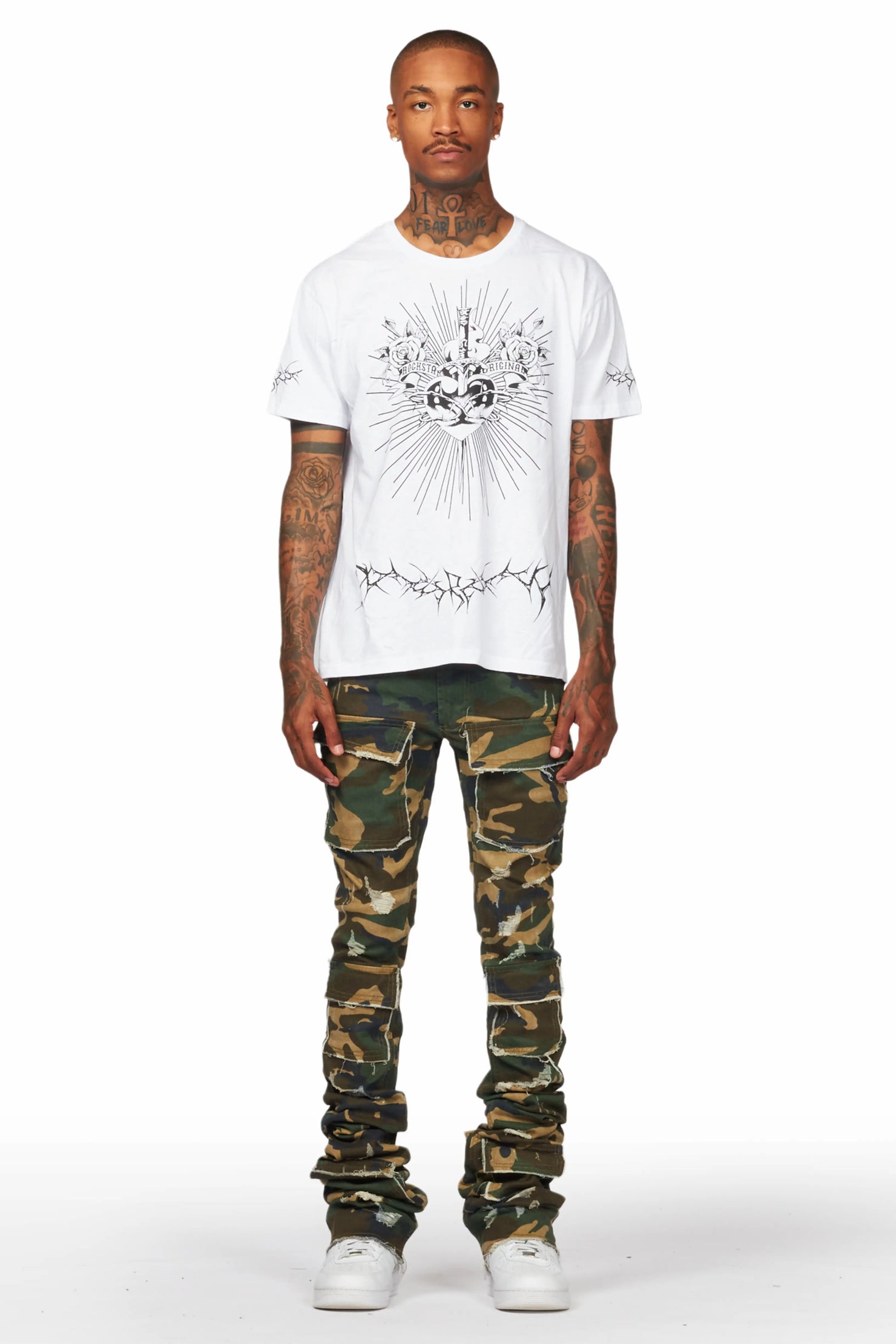 Piet Green Camo Cargo Super Stacked Flare Jean