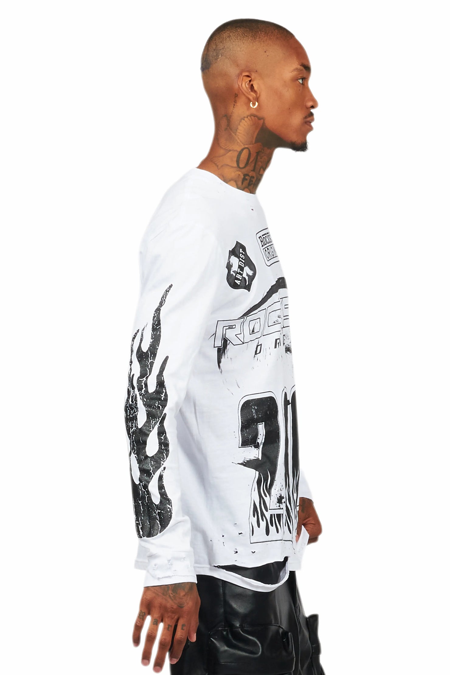 Amos White/Black Long Sleeve Graphic T-Shirt