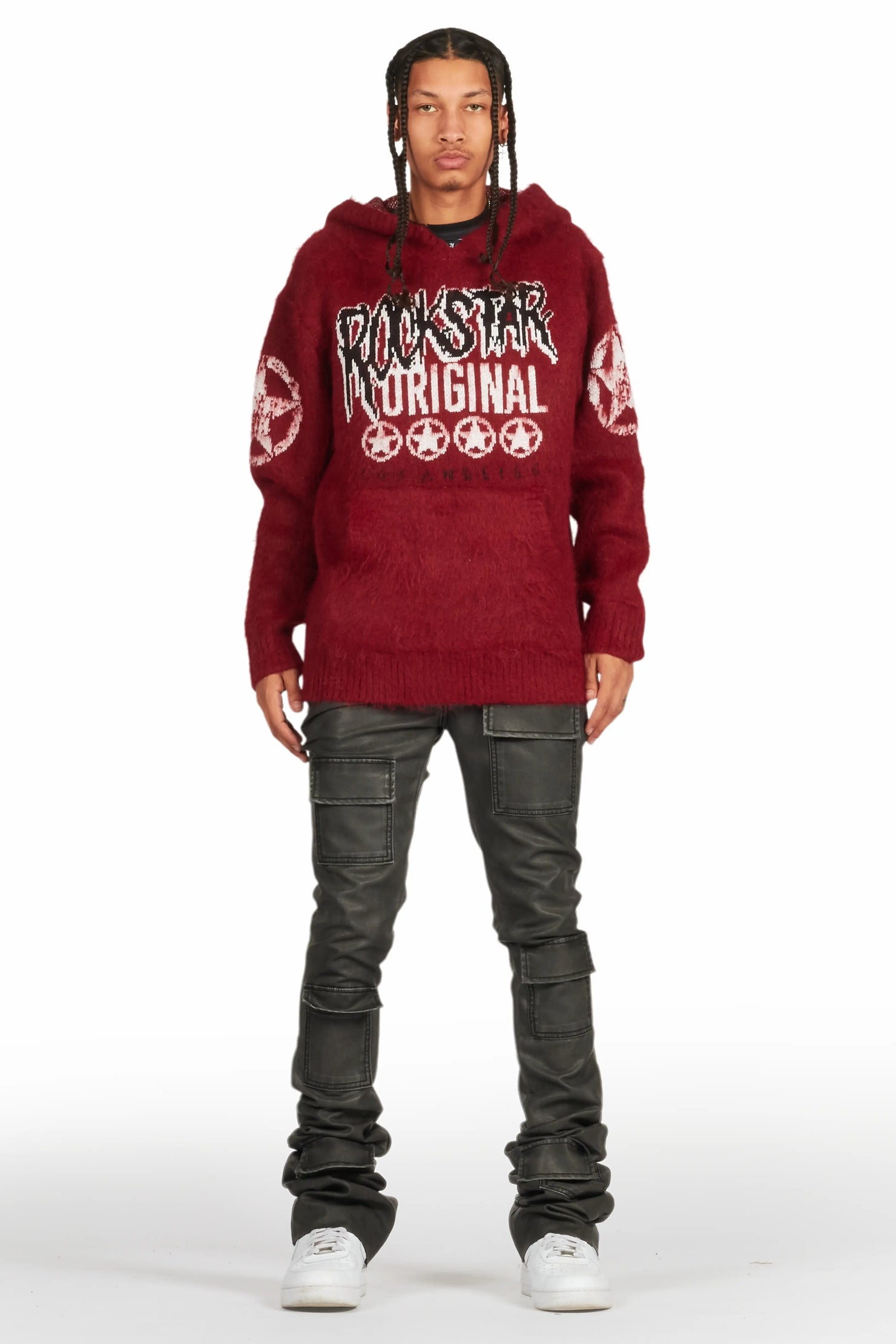 Wizzurd Red Graphic Knitted Mohair Hoodie