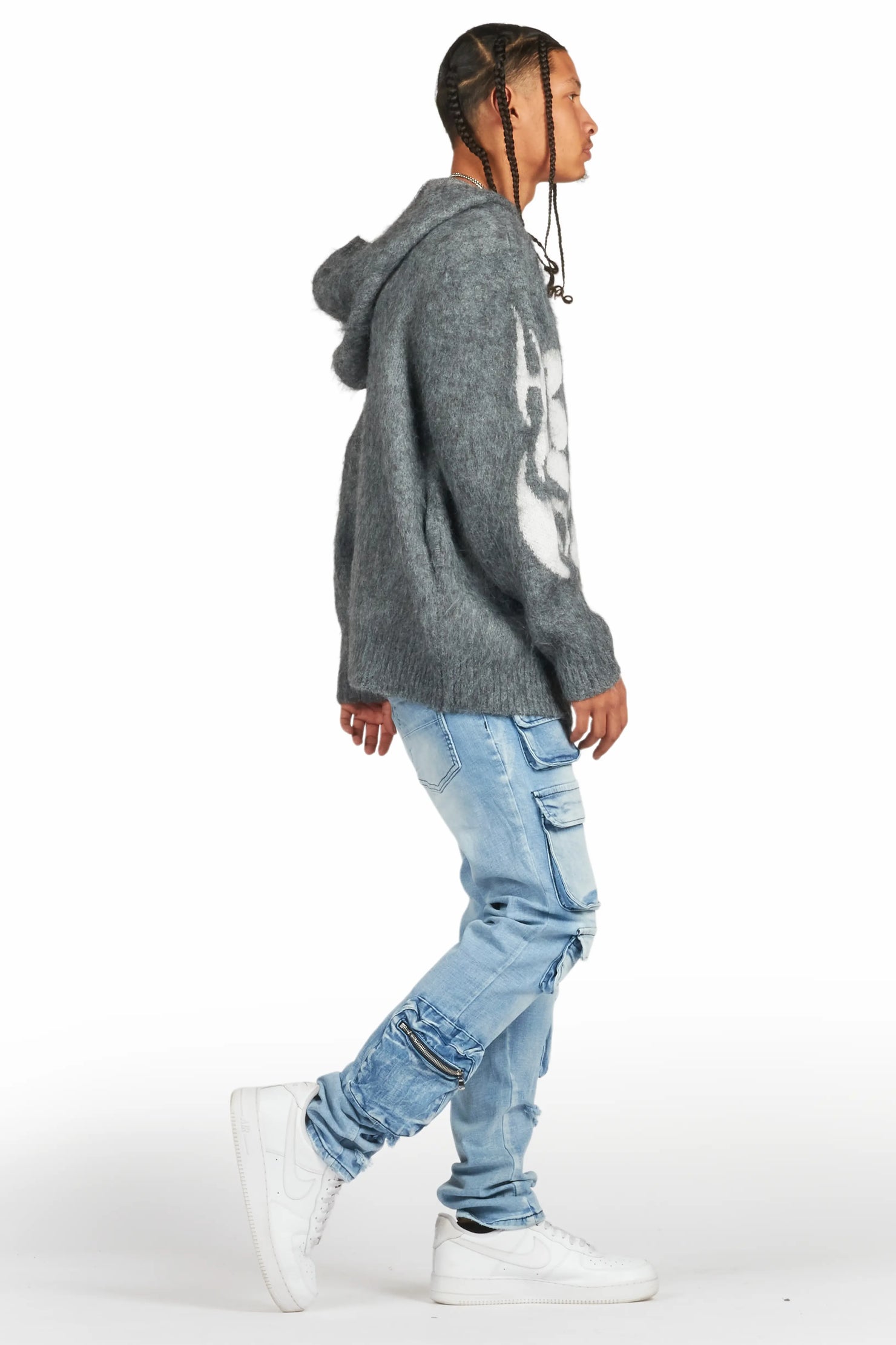 Hakon Grey Graphic Knitted Mohair Hoodie