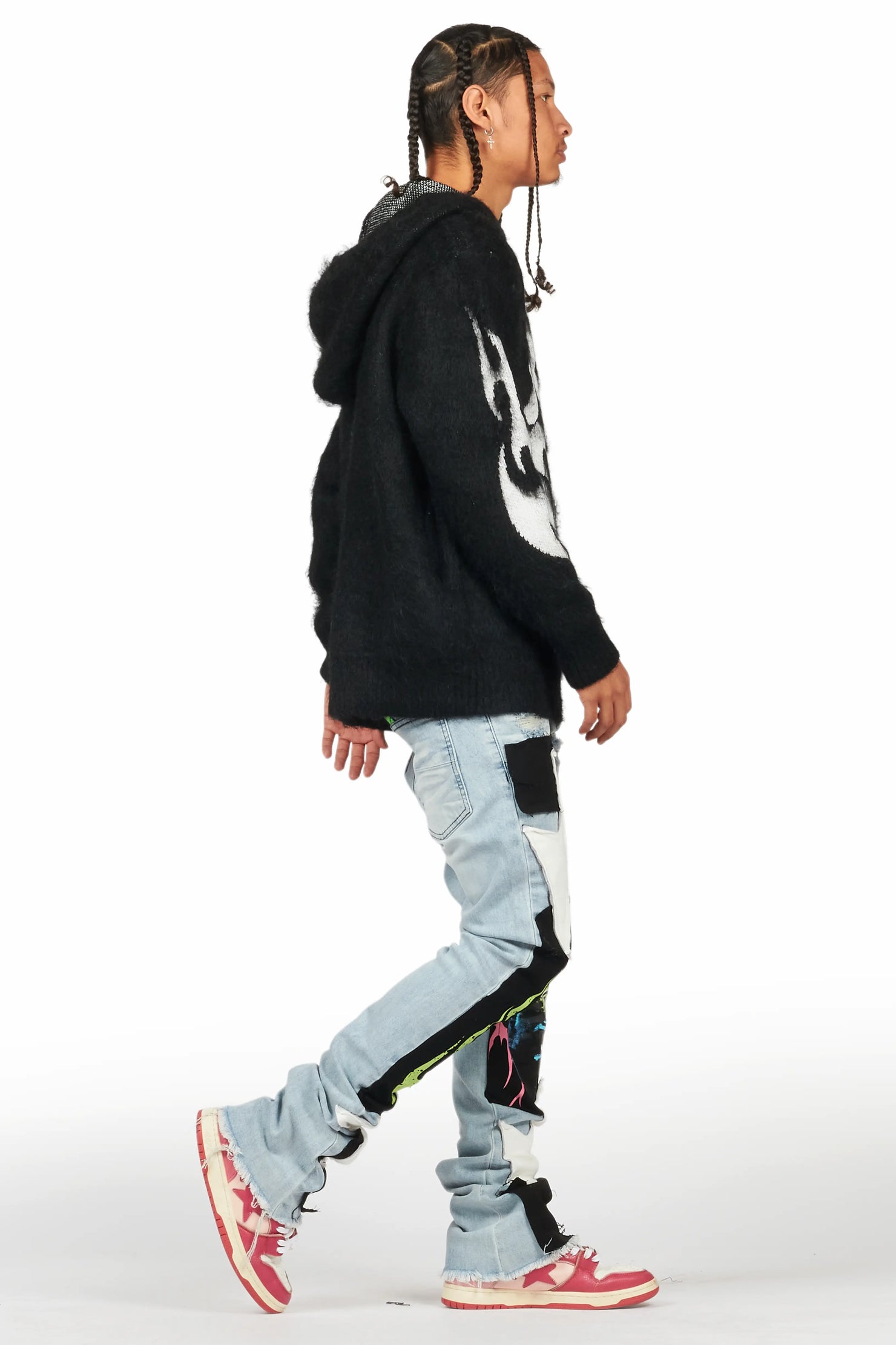 Hakon Black Graphic Knitted Mohair Hoodie