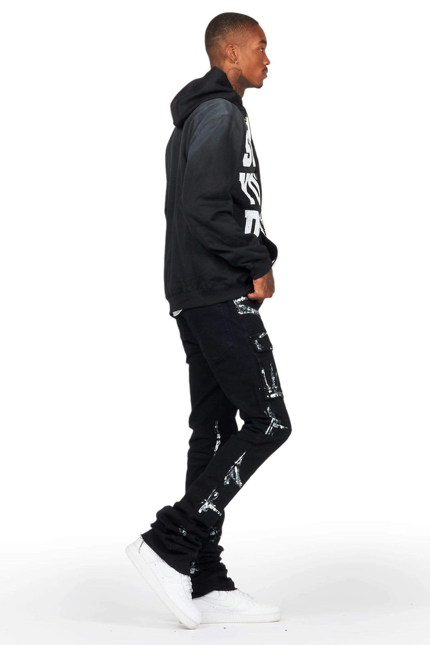 Tarl Black Hoodie/Super Stacked Flare Jean Bundle