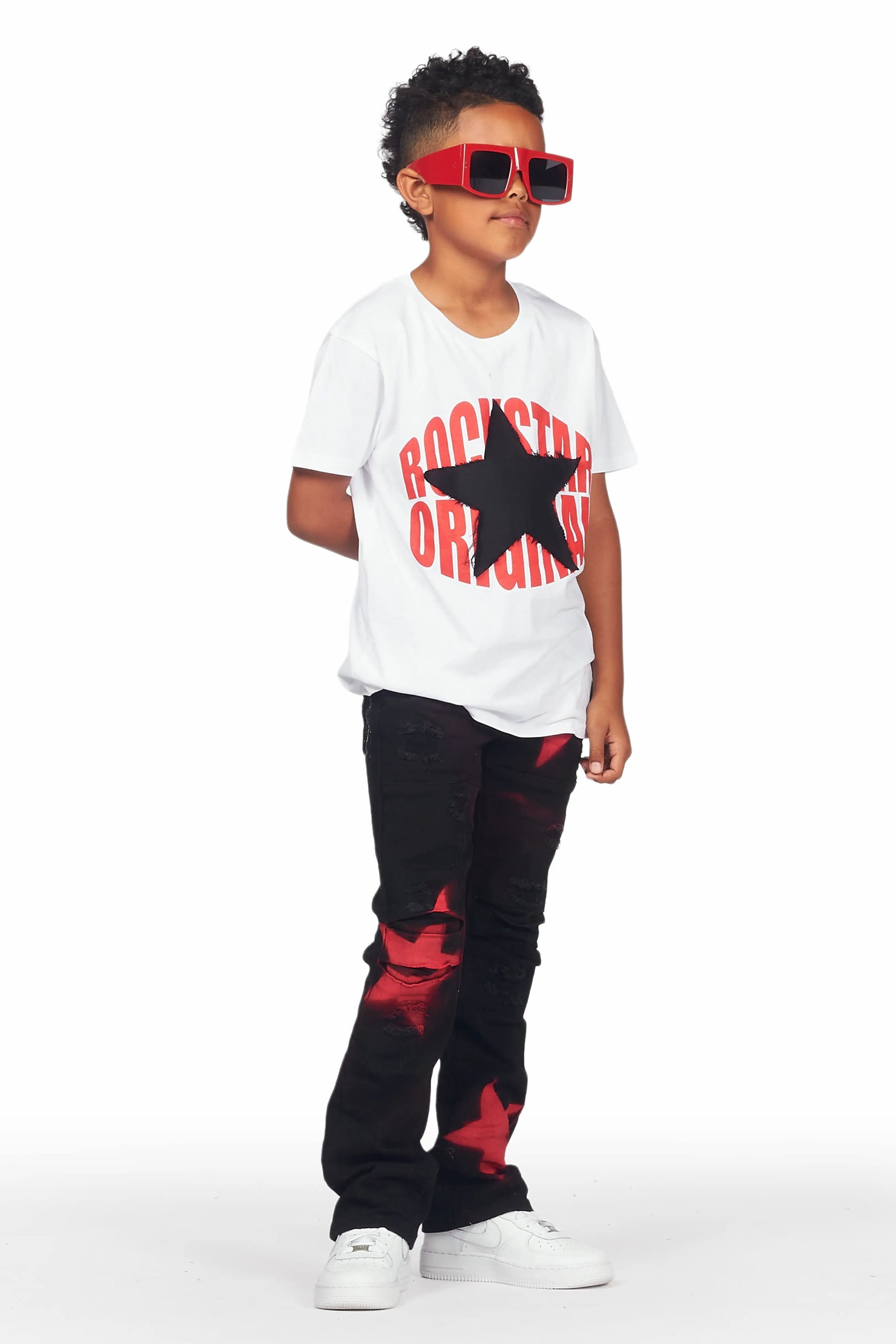 Boys Tyreek White T-Shirt/Stacked Flare Jean Set