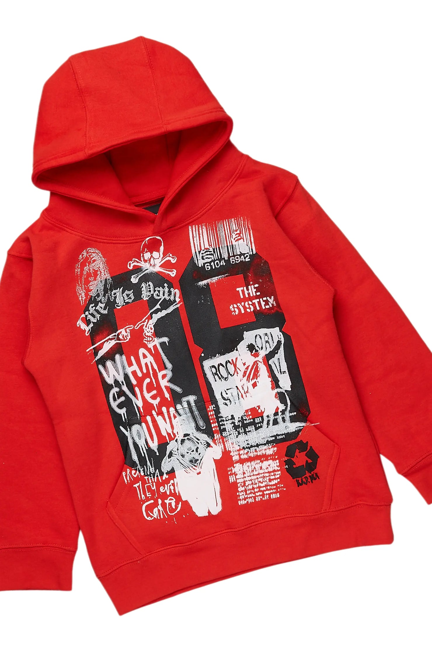 Boys Beau Red/Black Hoodie/Stacked Flare Jean Set