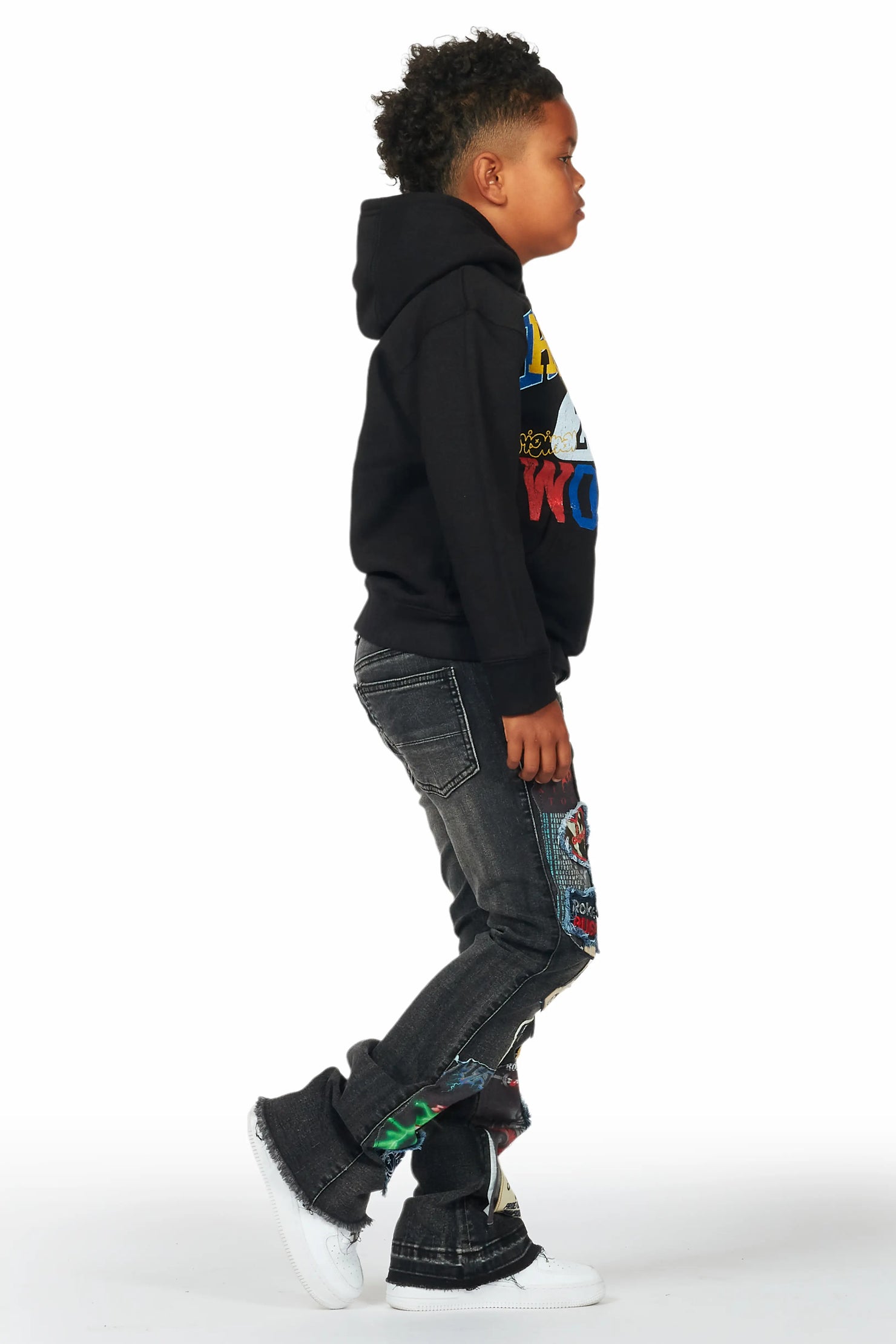 Boys Espen Black Stacked Flare Jean