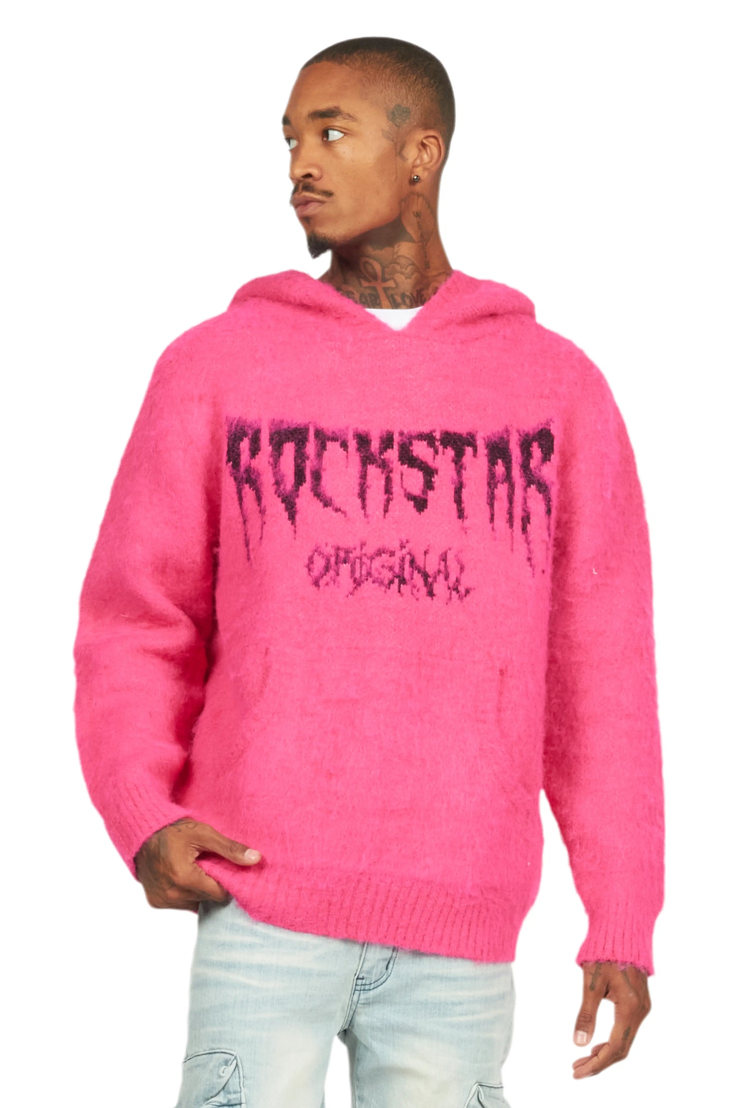 Andros Pink Graphic Knitted Mohair Hoodie