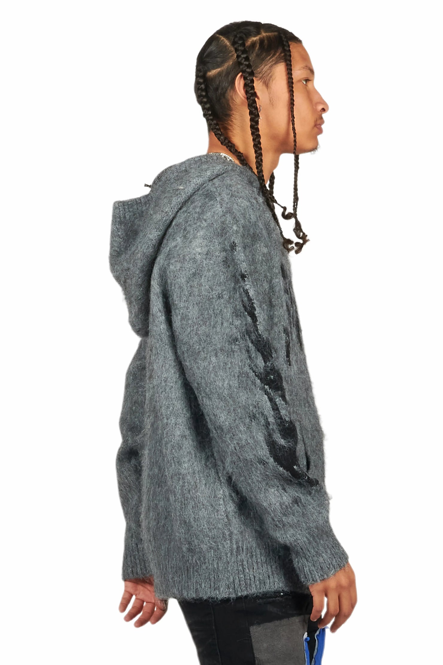 Raymond Grey Graphic Knitted Mohair Hoodie