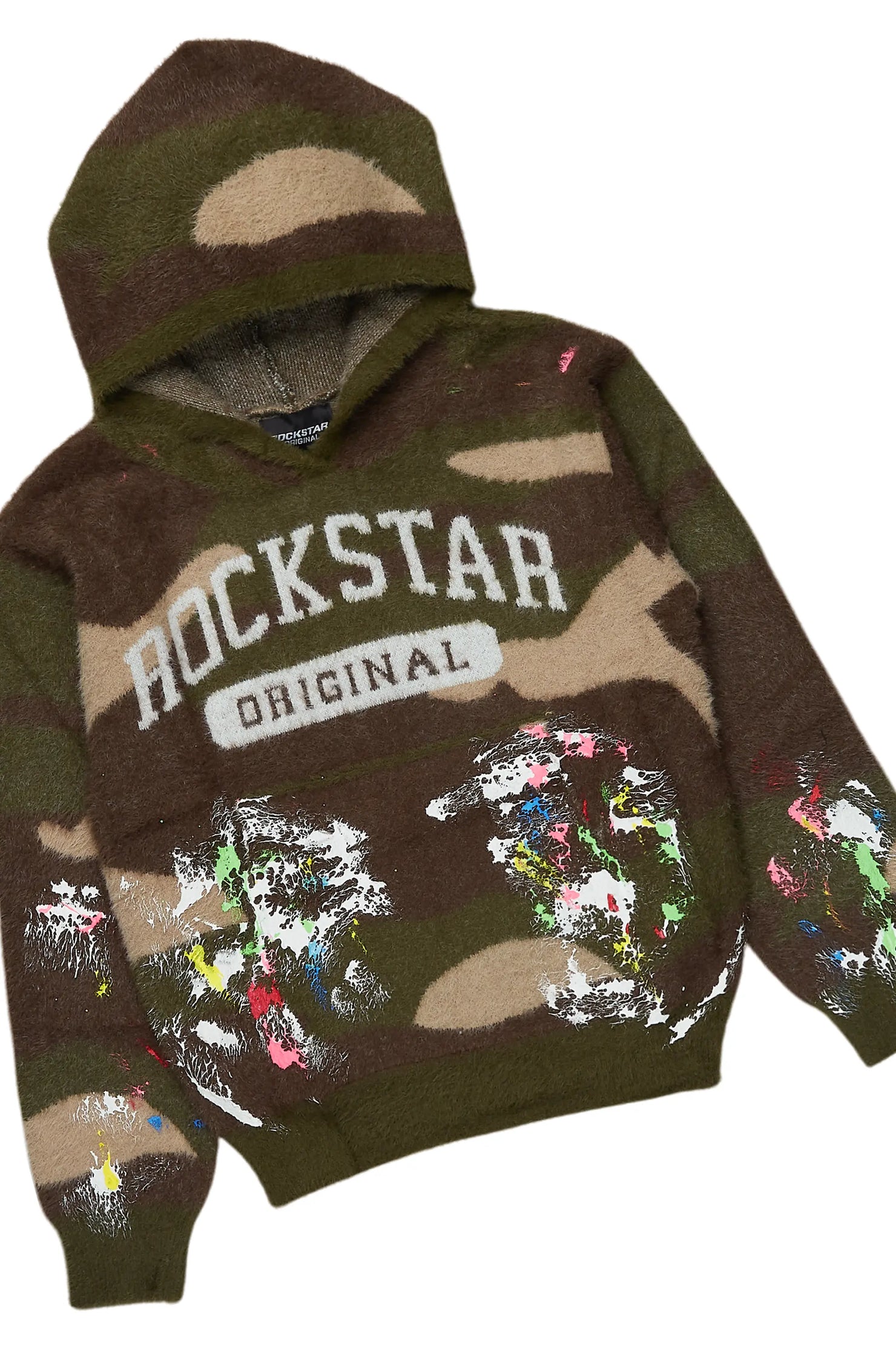 Boys Akio Green Camo Stacked Flare Knitted Mohair Track Set