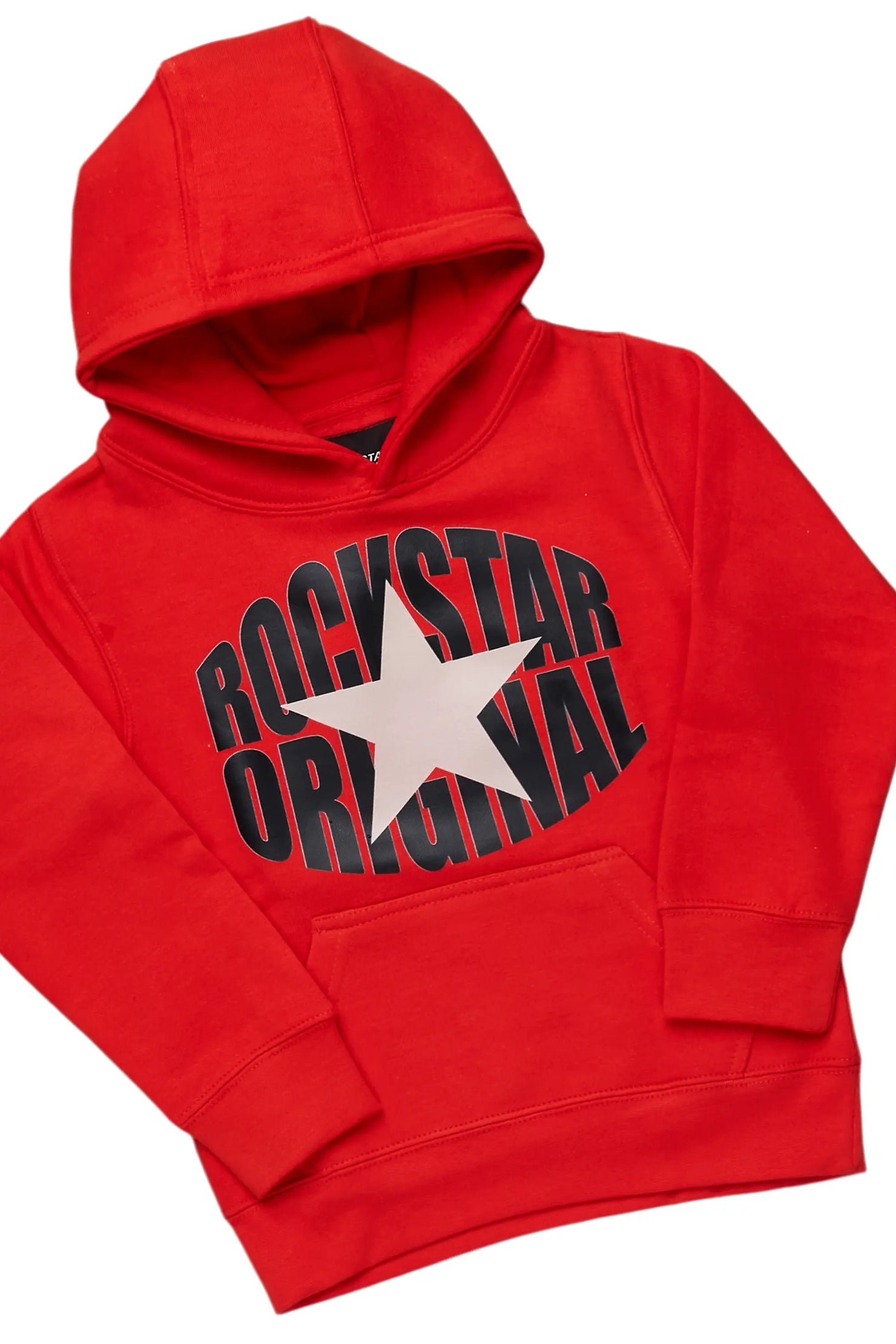 Boys Ezry Red/Black Hoodie/Stacked Flare Jean Set