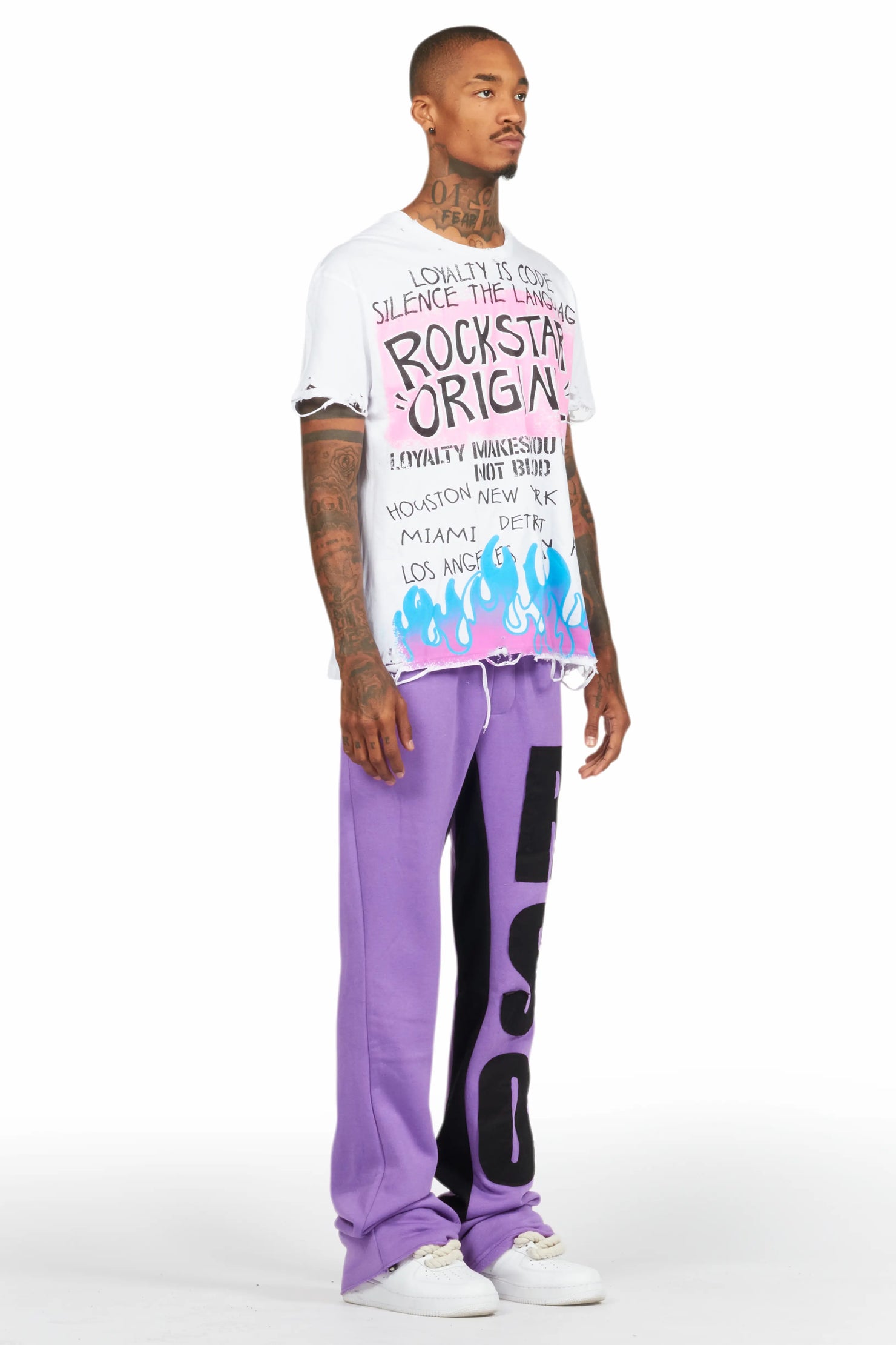 Uko Purple Stacked Baggy Track Pant