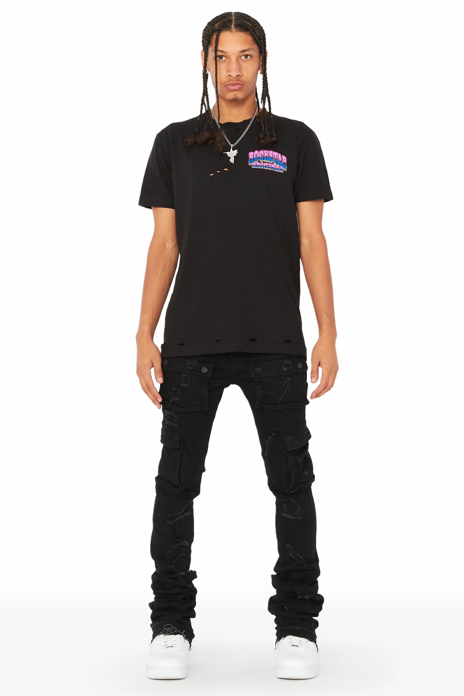 Black Flare Ankle Cargo Jeans - SWS Store⎮ Streetwear Society
