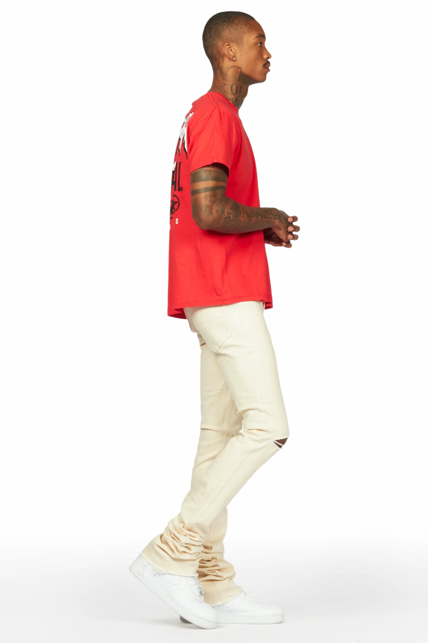 Wizzurd Red T-Shirt & Josiah Beige Super Stacked Flare Jean Bundle