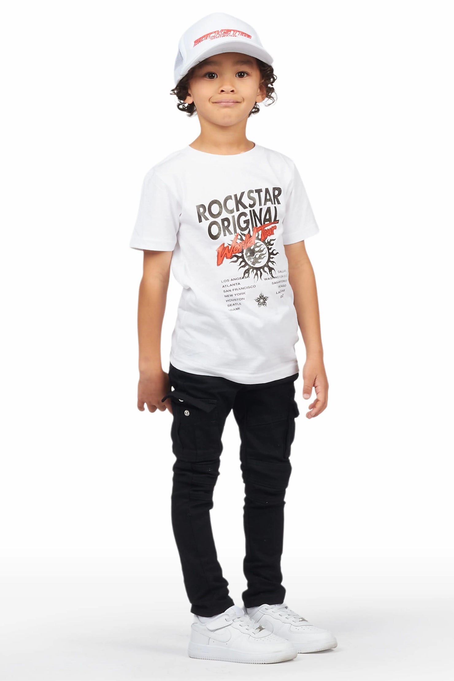 Boys Safi White/Black T-Shirt/Cargo Jean Set