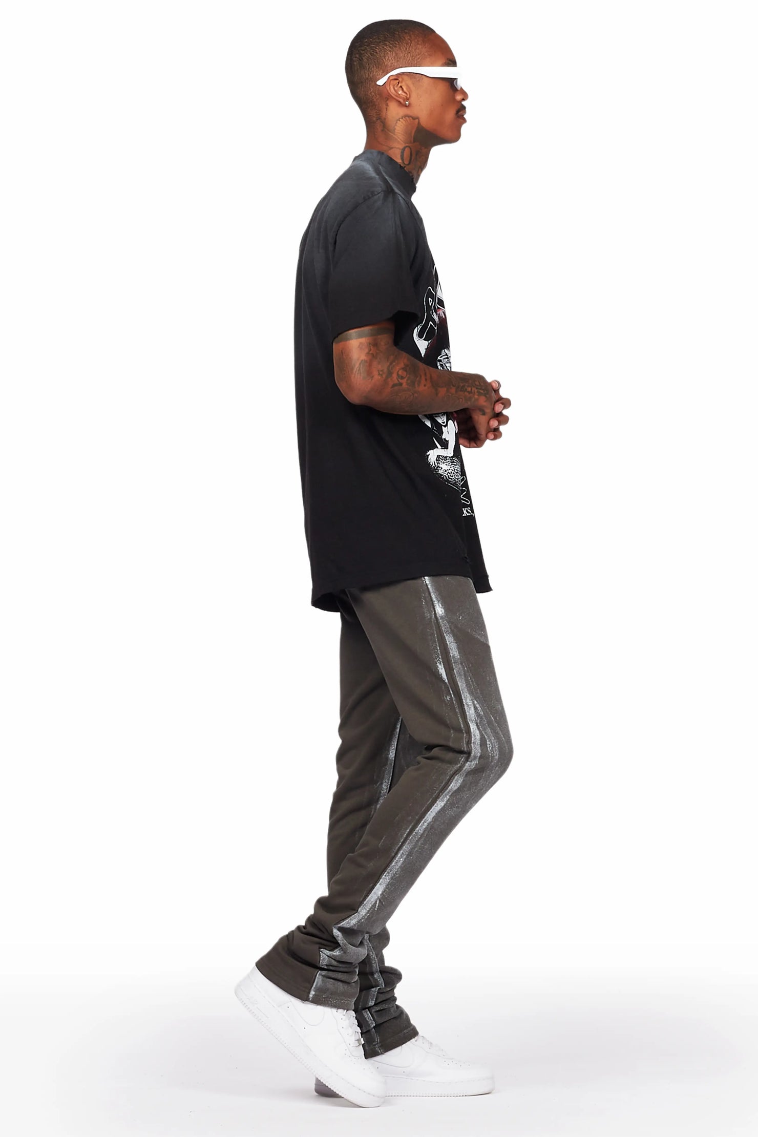 Barto Olive Painter Stacked Flare Pants