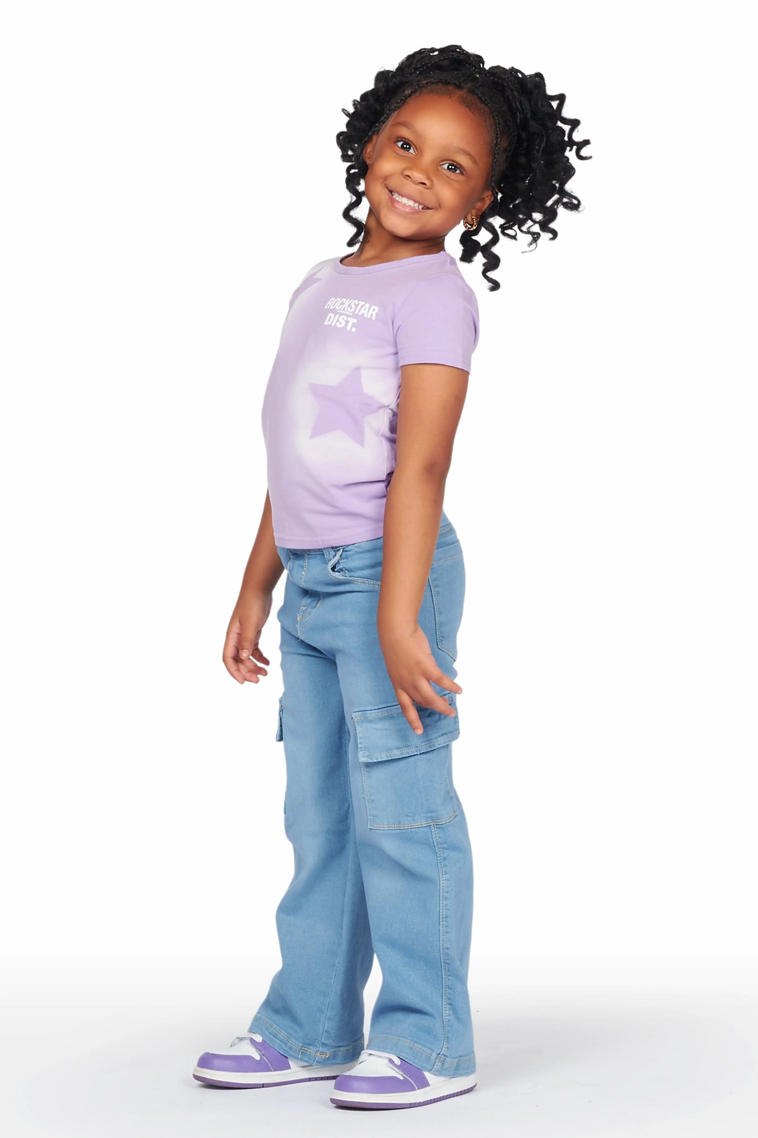 Girls Arana Lilac T-Shirt Wide Leg Cargo Jean Set