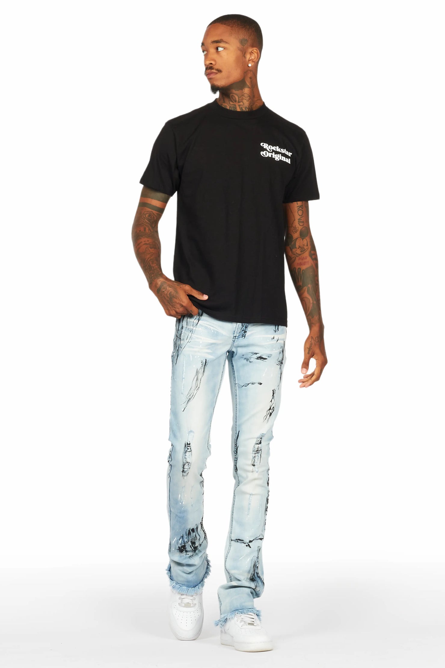 Diamo Black T-Shirt/Stacked Flare Jean Set