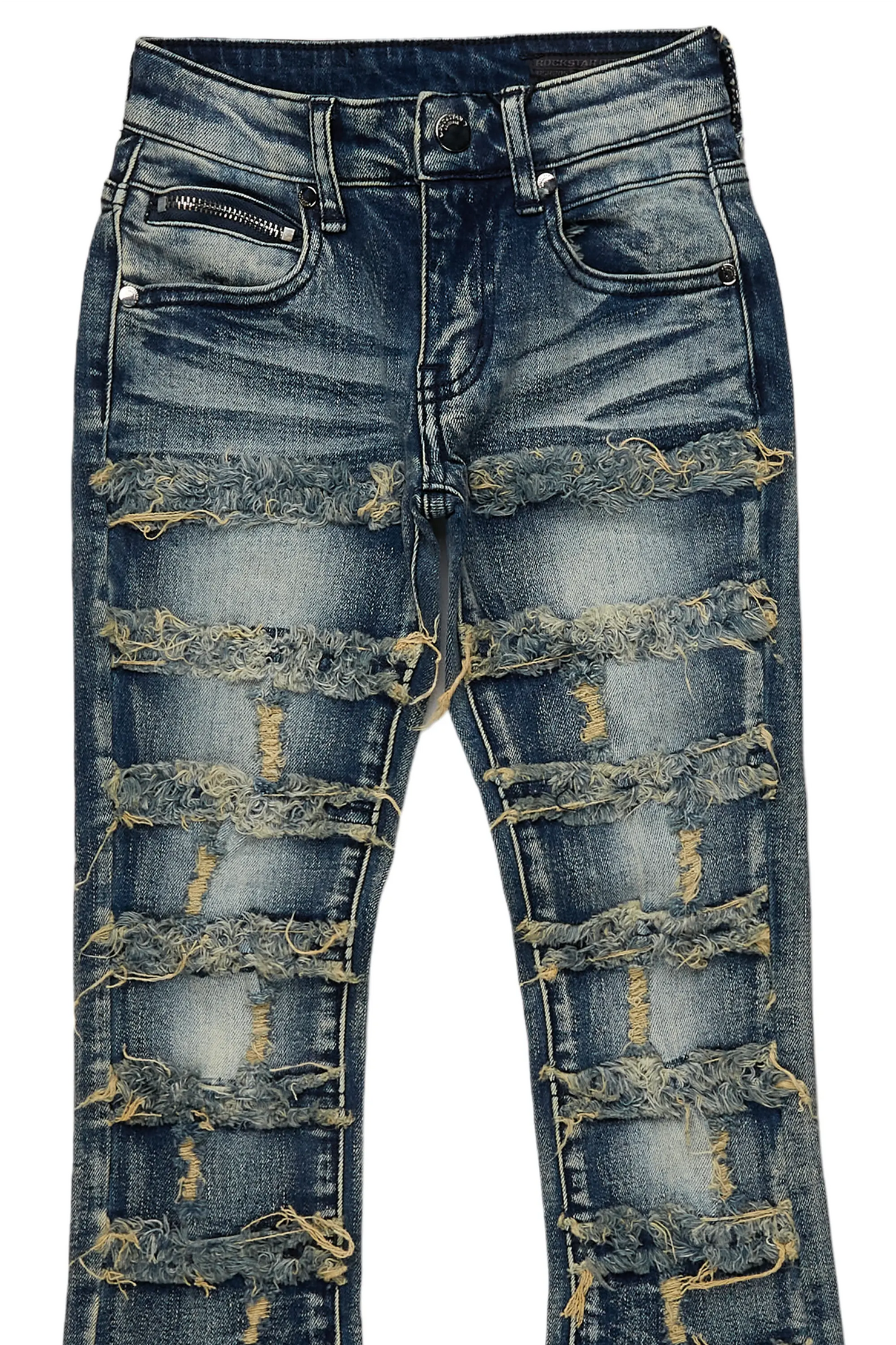 Boys Waylon Rustic Blue Stacked Flare Frayed Jean