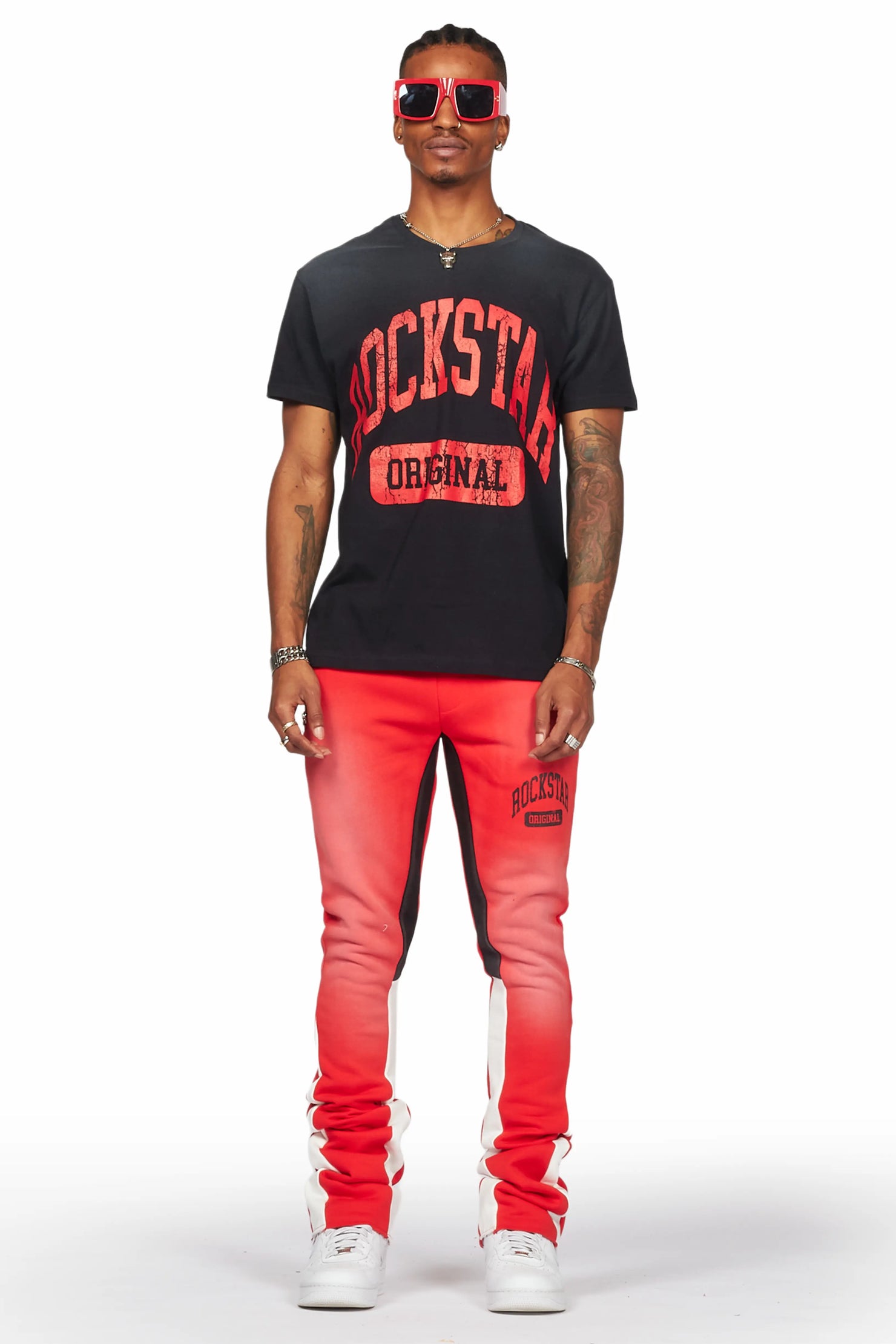 Members Black/Red T-Shirt/Stacked Flare Pant Set