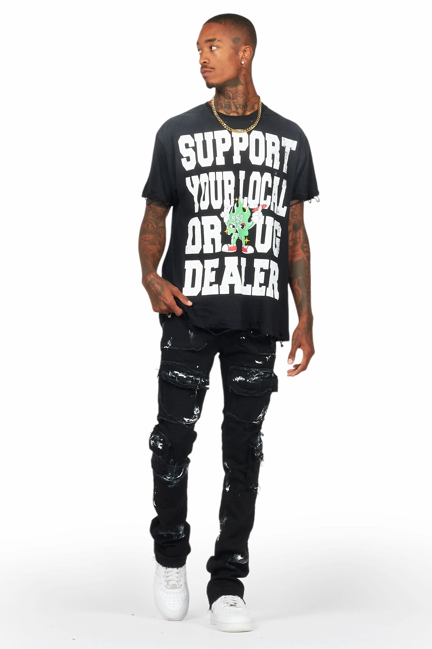 Tarl Black T-Shirt/Stacked Flare Jean Bundle