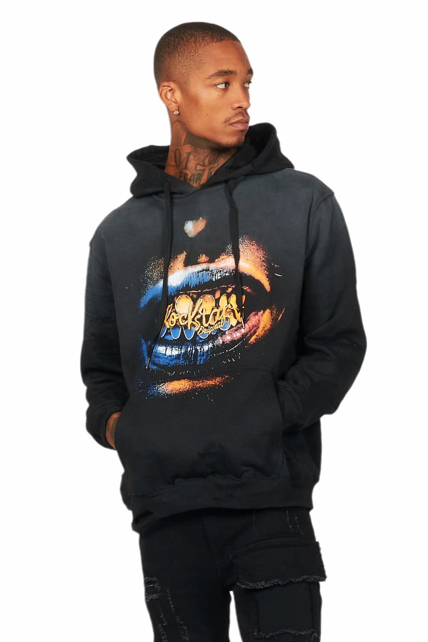 Jabbar Black Graphic Distressed Hoodie