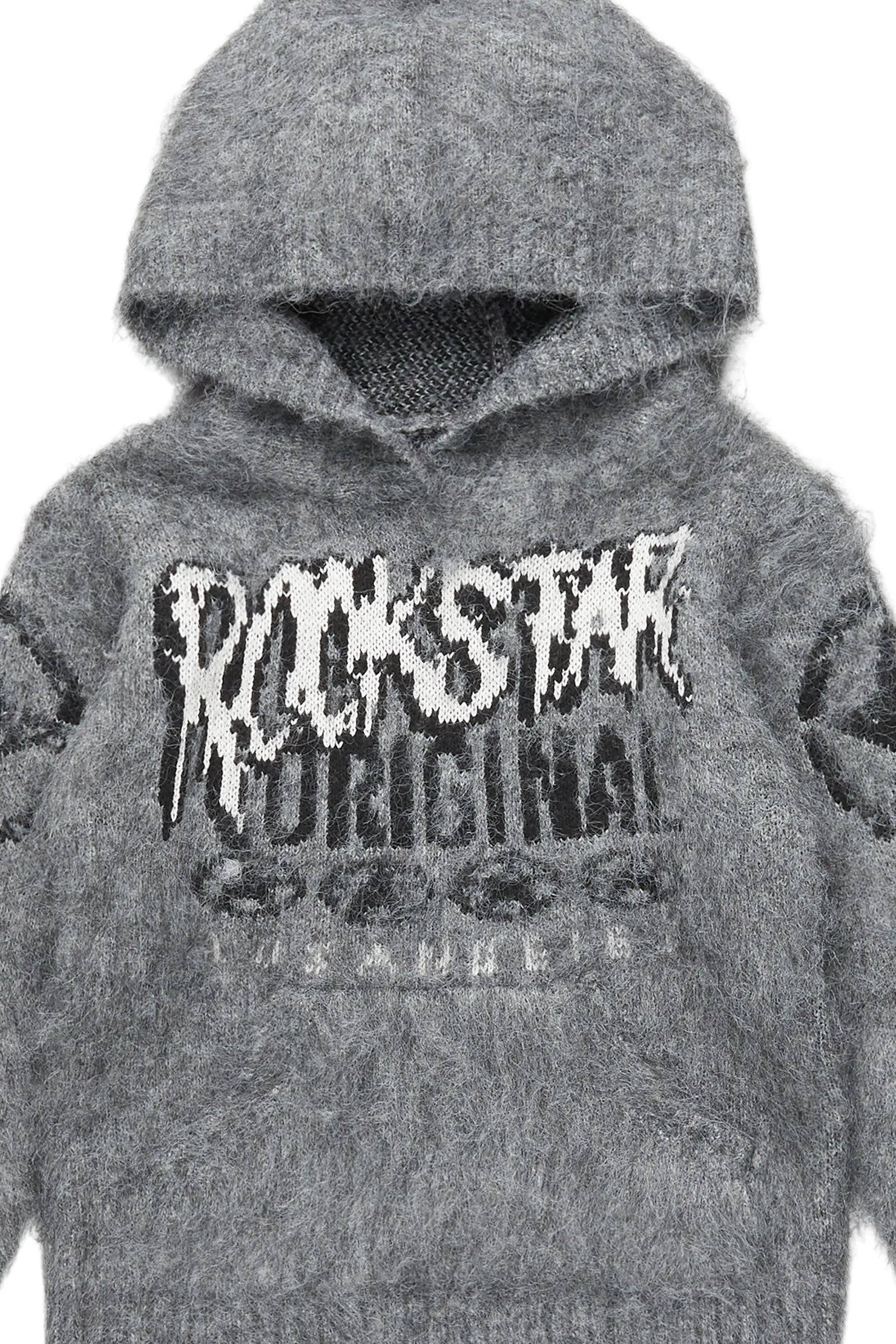 Boys Wizzurd Grey Graphic Knitted Mohair Hoodie