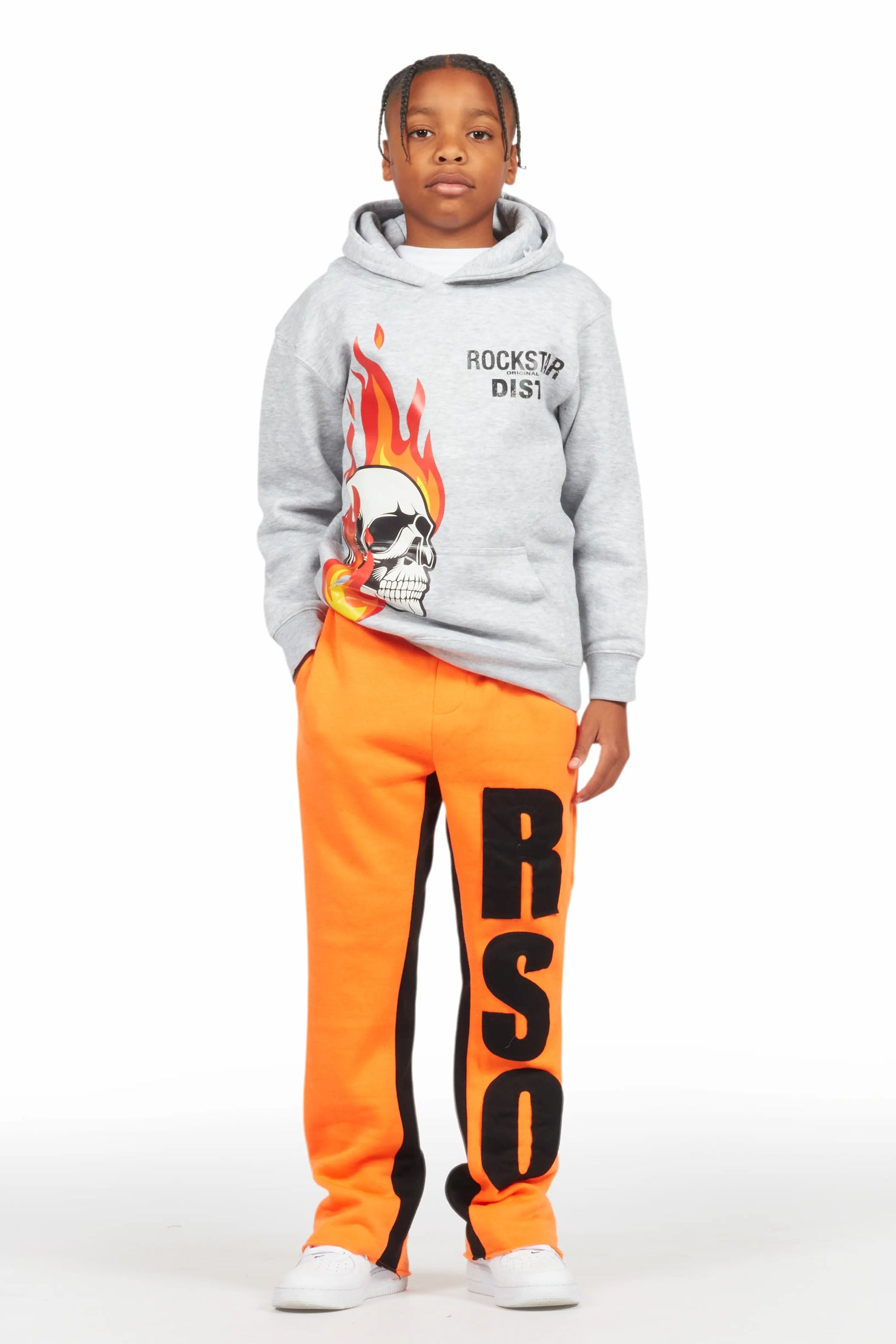 Boys Uko Orange Stacked Baggy Flare Pant