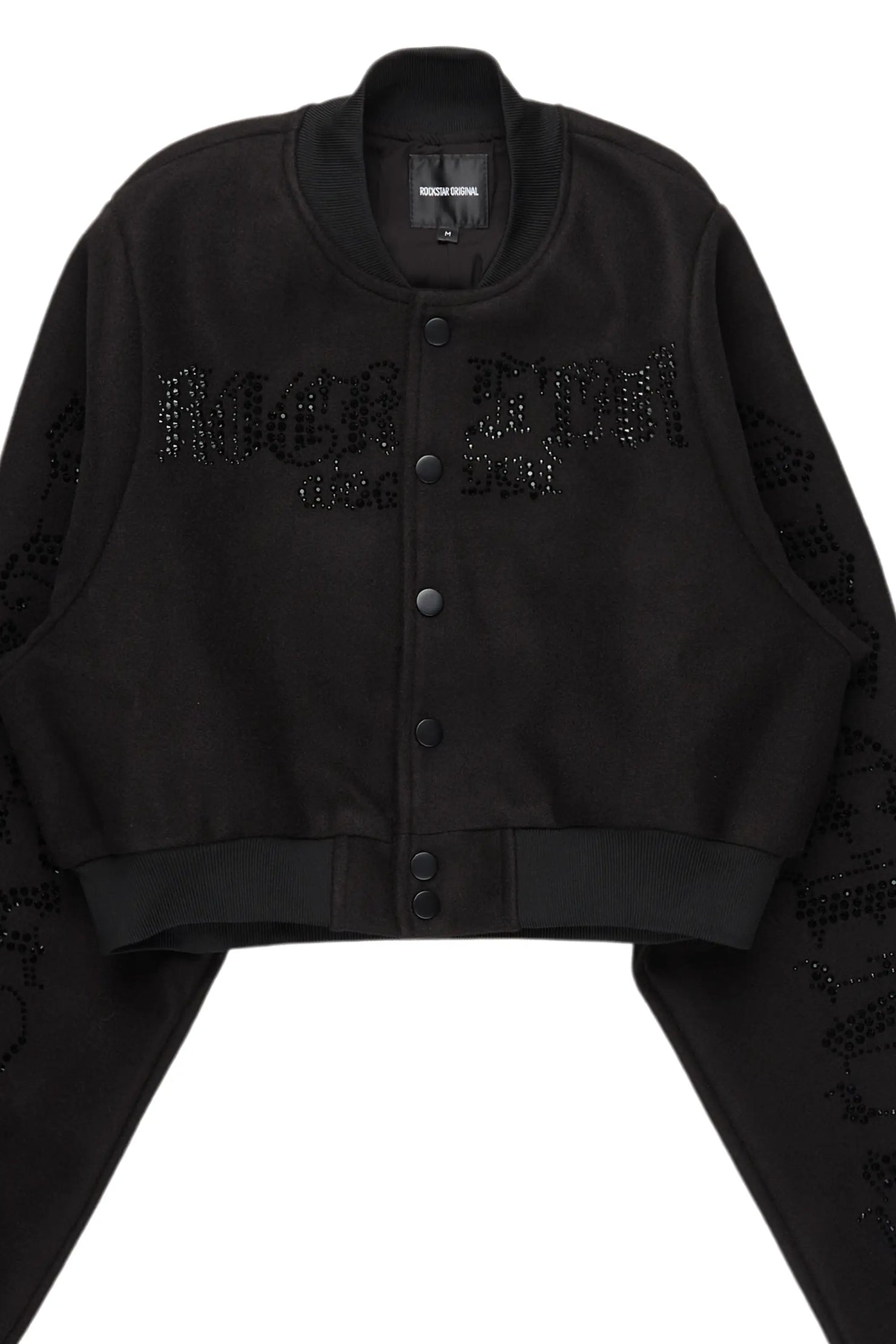 Gianni Black/Black Crop Rhinestone Varsity Jacket