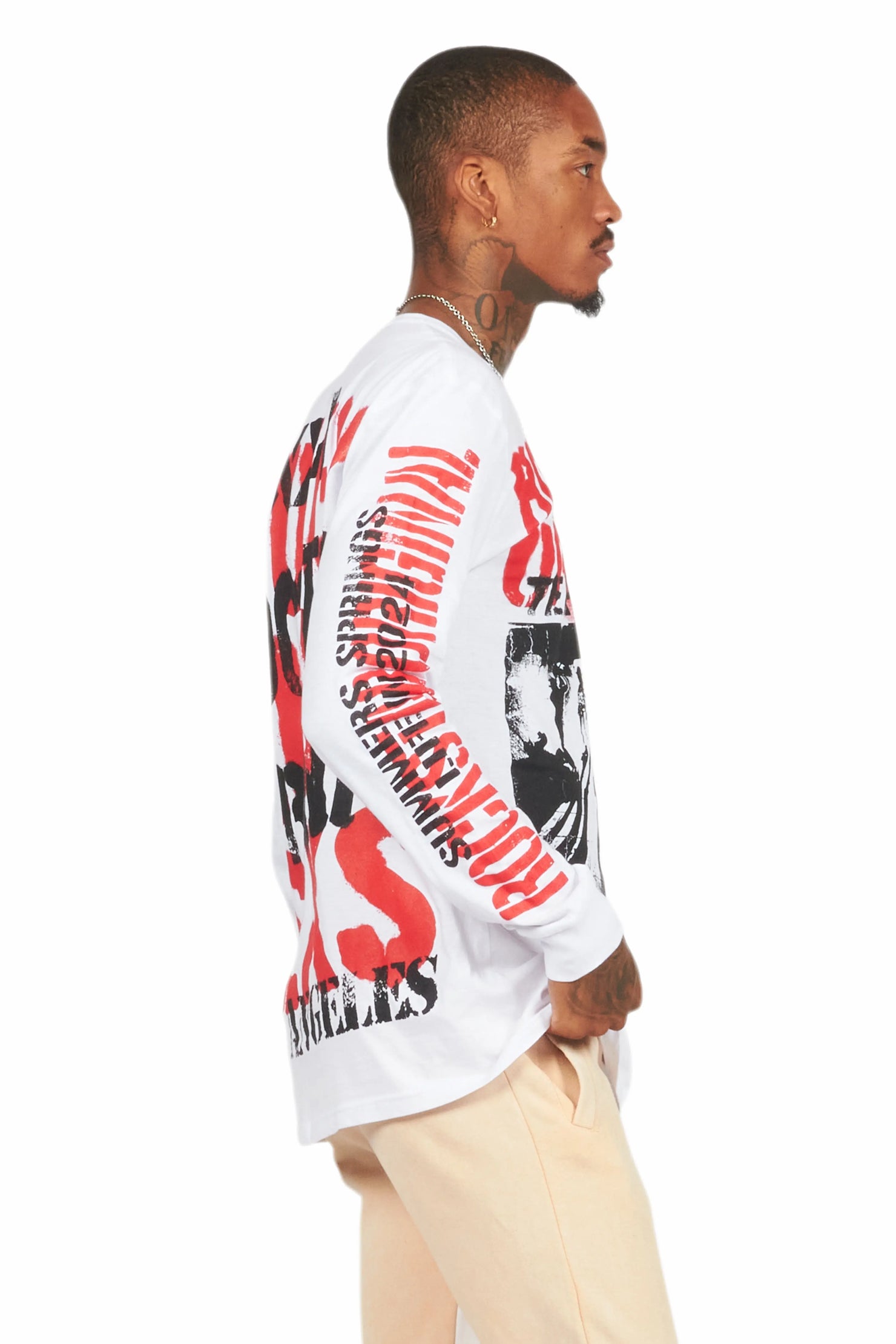 Omer White Long Sleeve Graphic T-Shirt