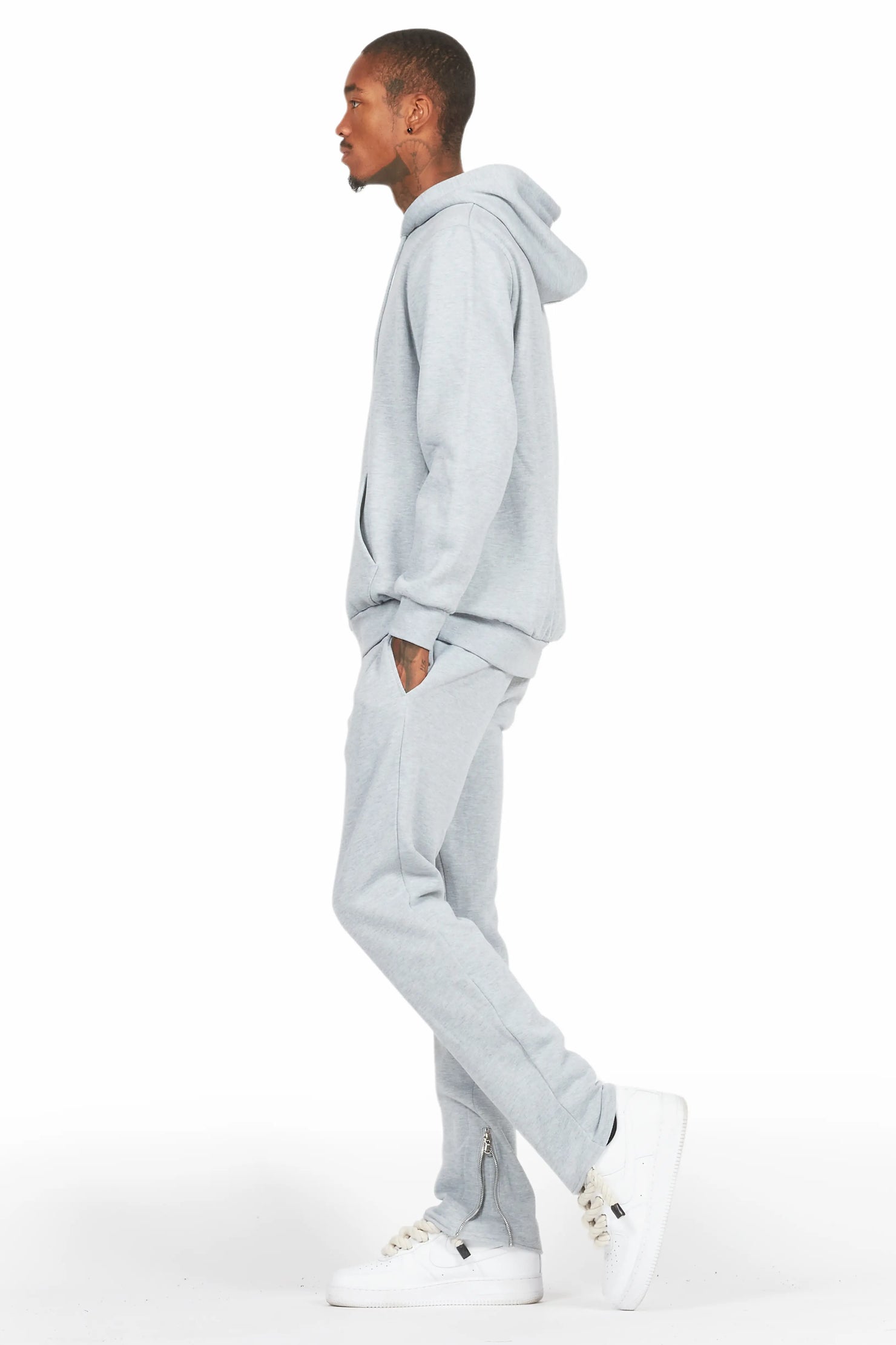 Basic Heather Grey Hoodie/Slim Fit Track Set