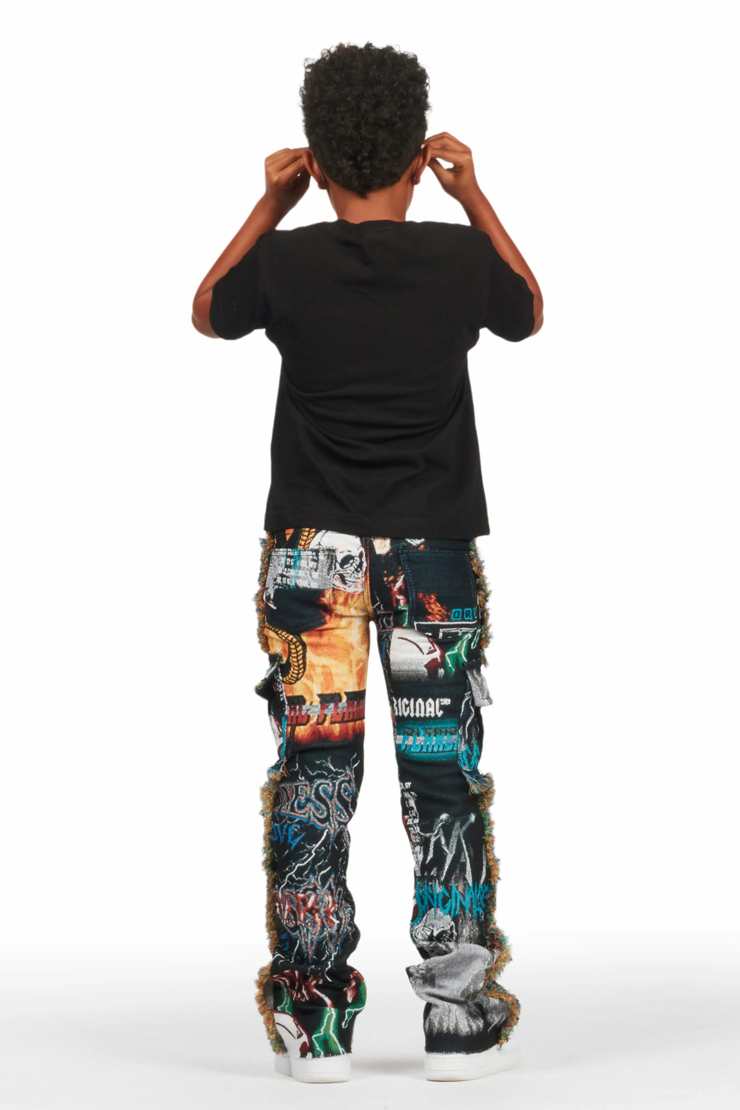 Boys Zarin Black/Multi Tapestry Stacked Flare Jean