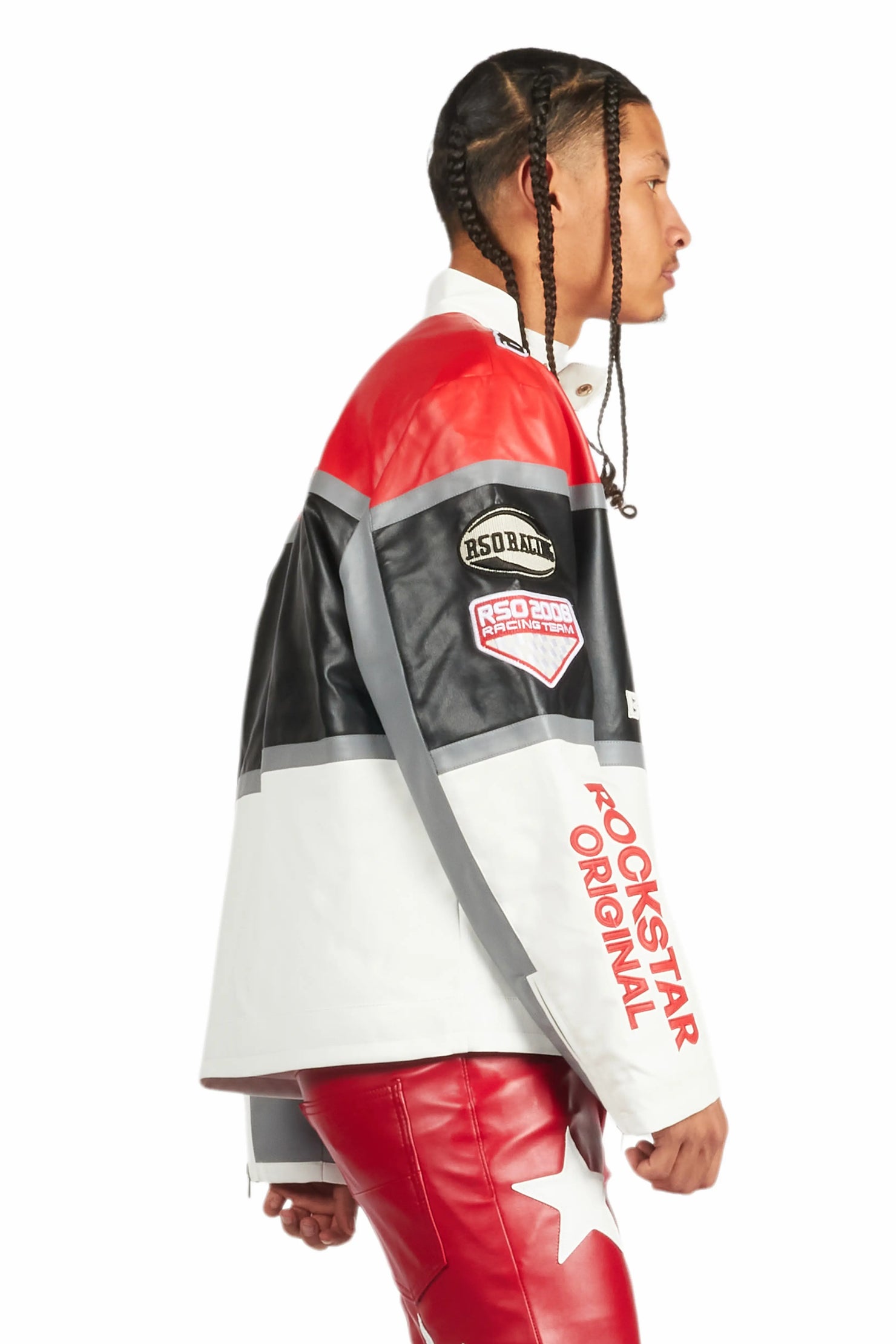 Balint Red/White Leather Moto Jacket