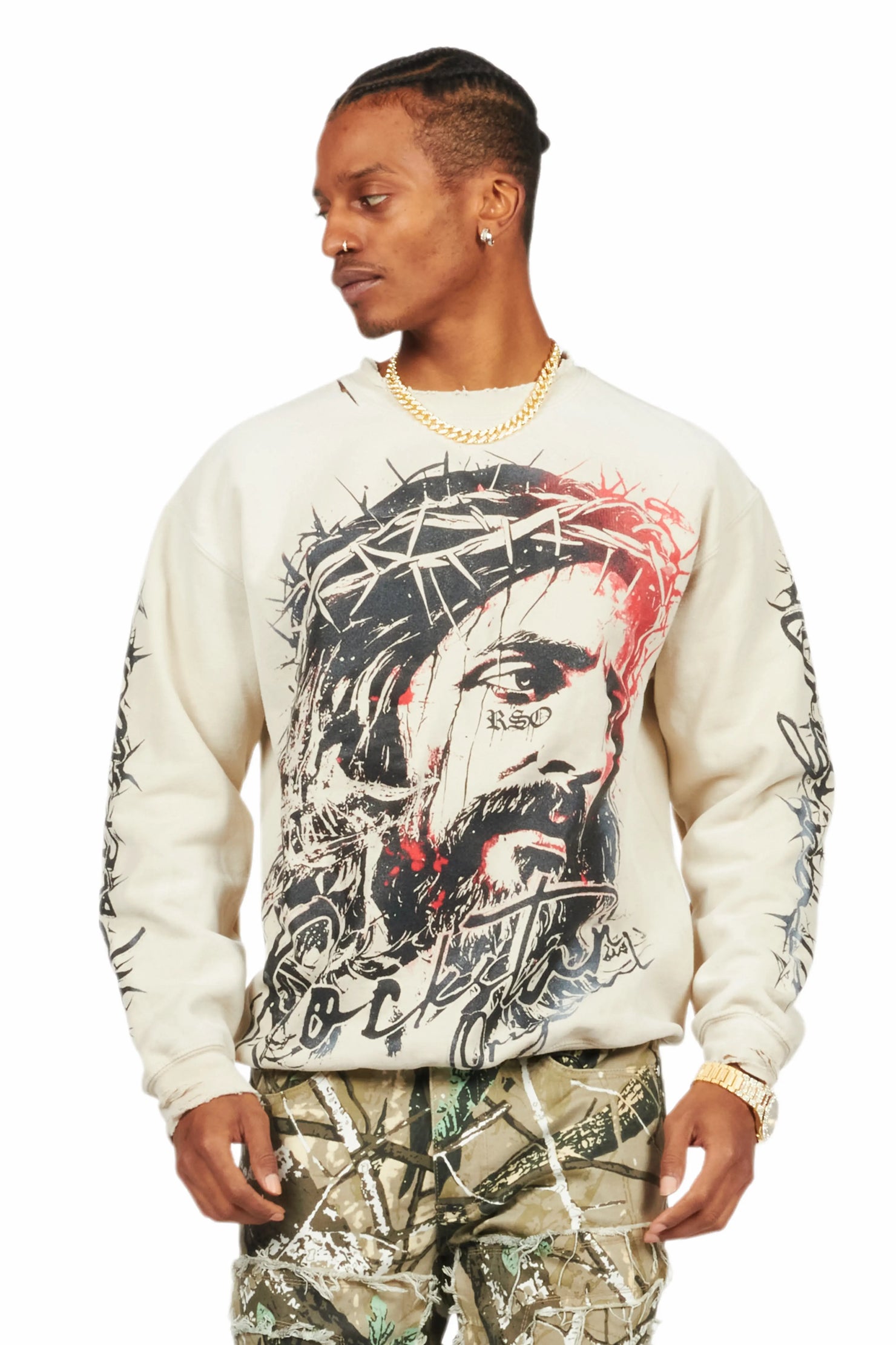 Bedros Beige Graphic Crewneck