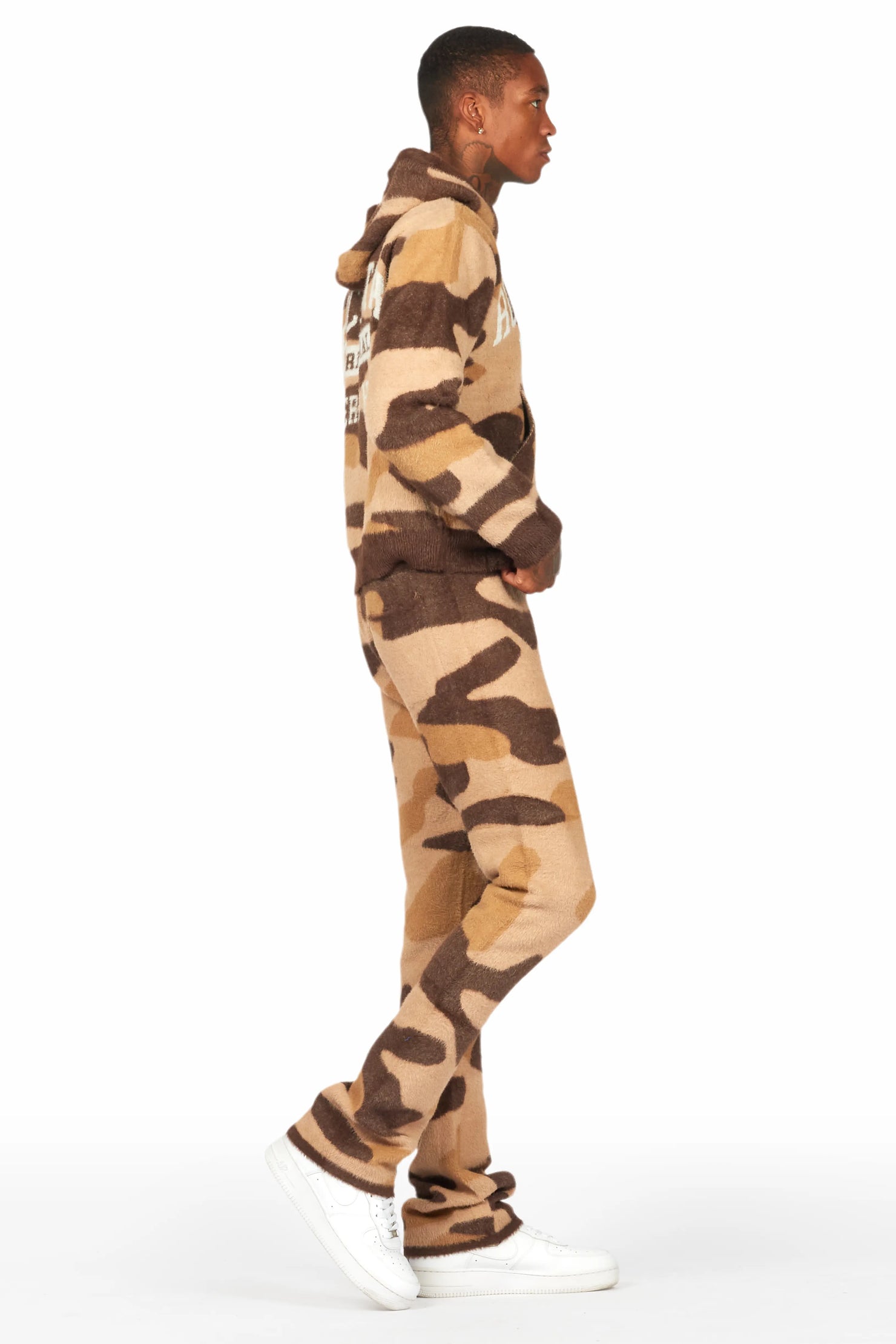 Member Camo Brown Stacked Flare Knitted Mohair Track Set